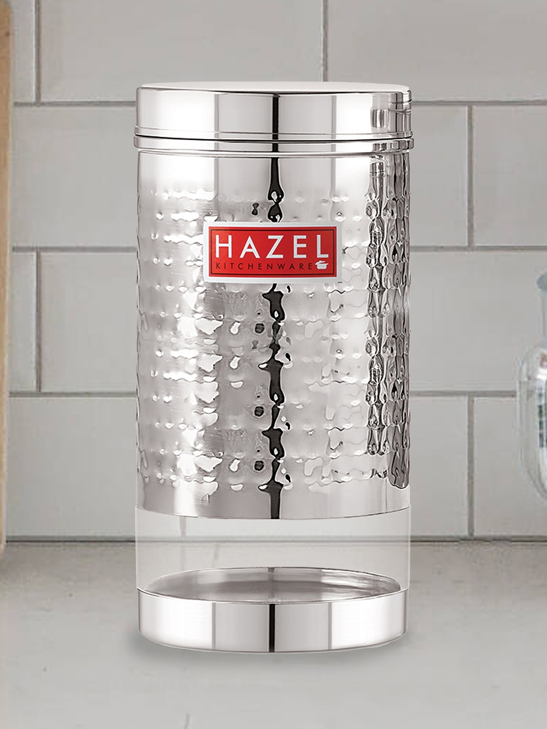 

HAZEL Set Of 4 Silver-Toned & Transparent Hammered Finish Stainless Steel See-Through Canisters