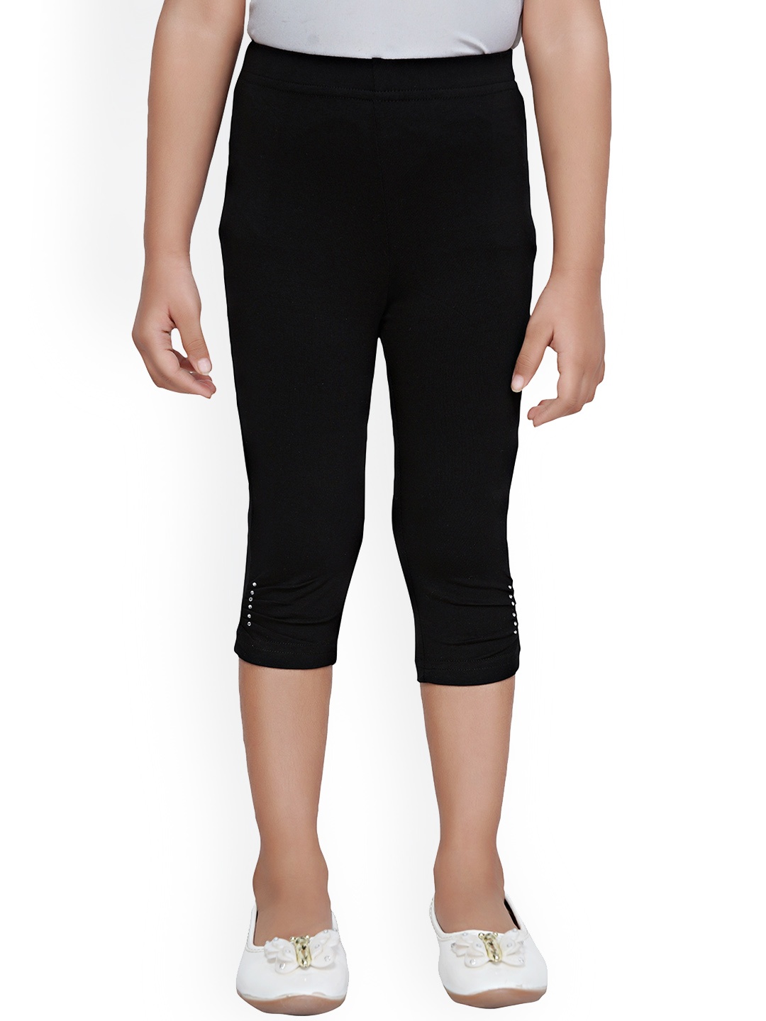 

Tiny Girl Girls Black Solid Cotton Three-Fourth Length Leggings