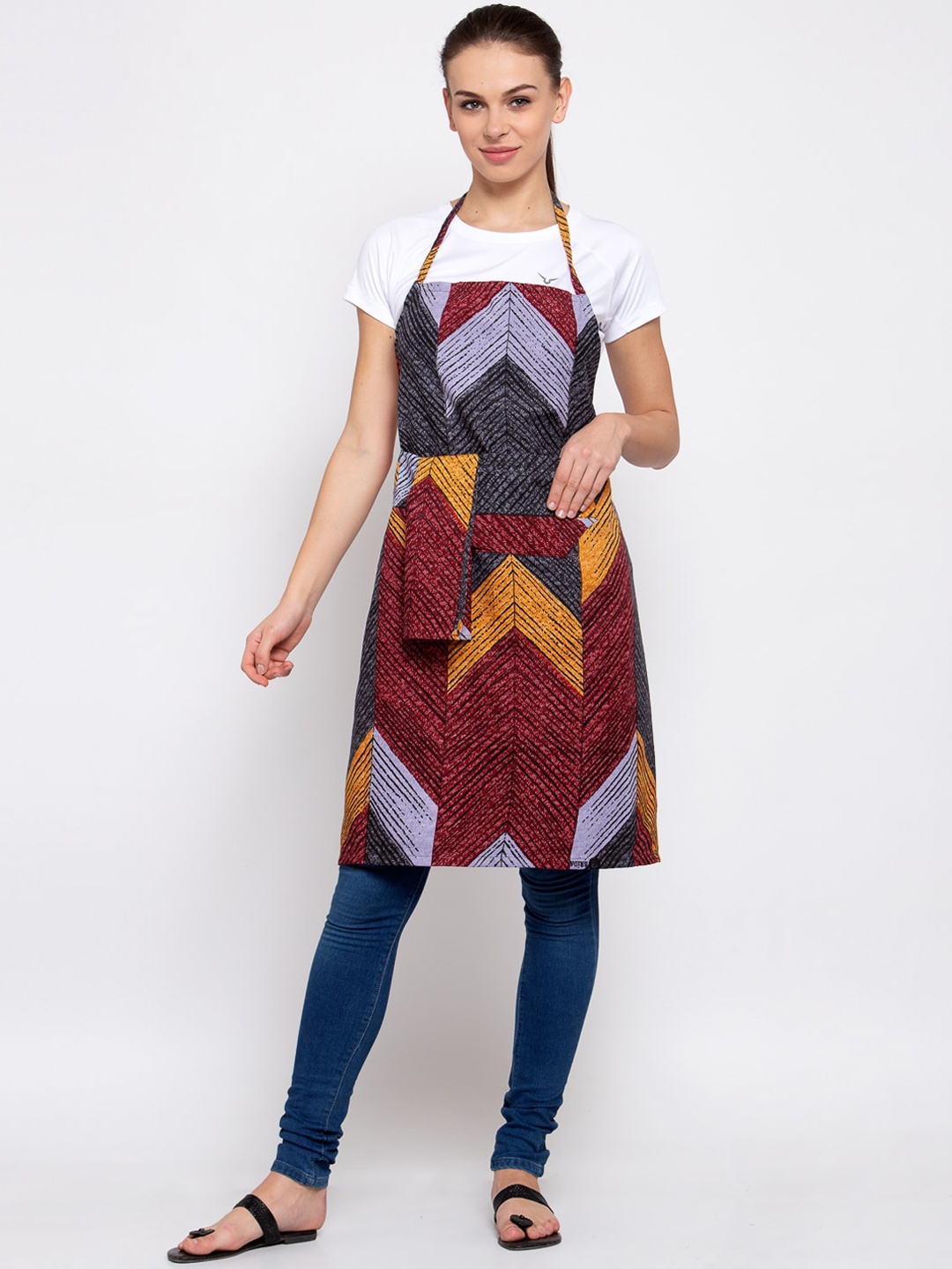 

KLOTTHE Unisex Maroon & Grey Printed 210TC Apron