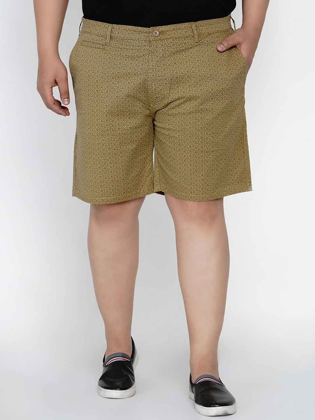 

John Pride Men Khaki-Coloured Printed Regular Fit Chino Shorts