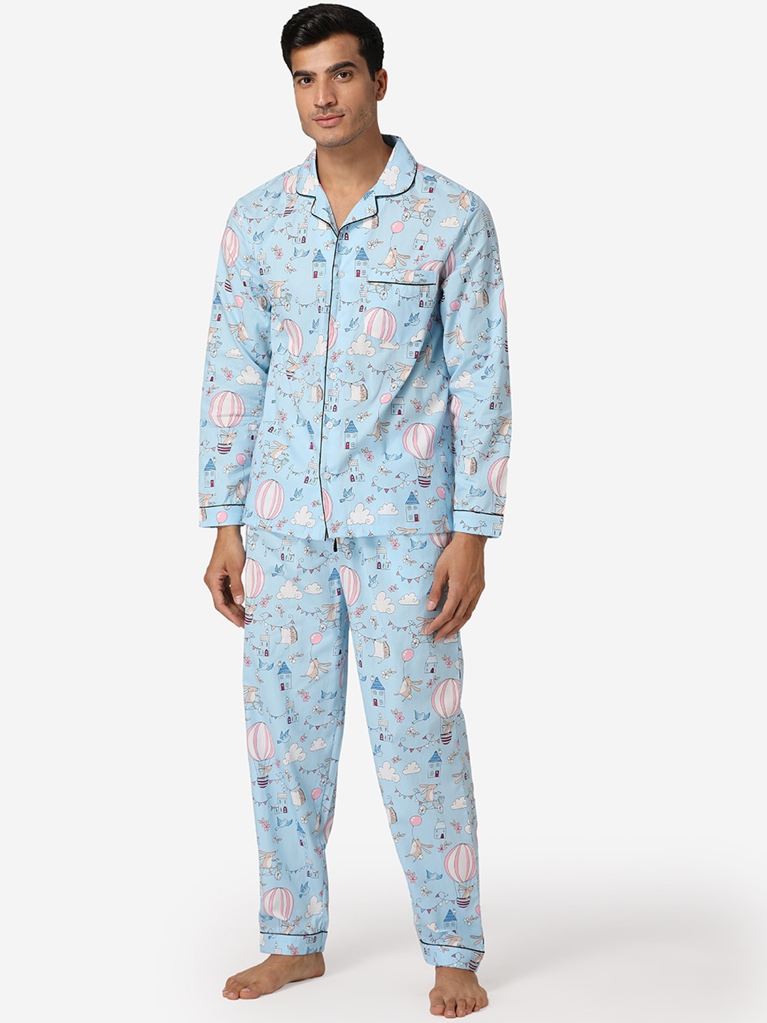 

Fluffalump Men Blue Printed Night suit