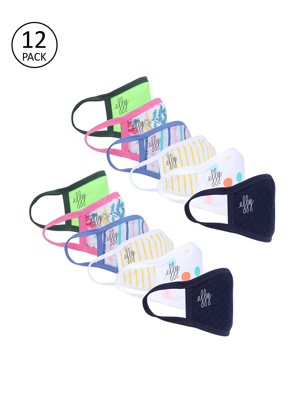

effy Women Pack Of 12 Pink Printed 2-Py Reusable Cloth Masks