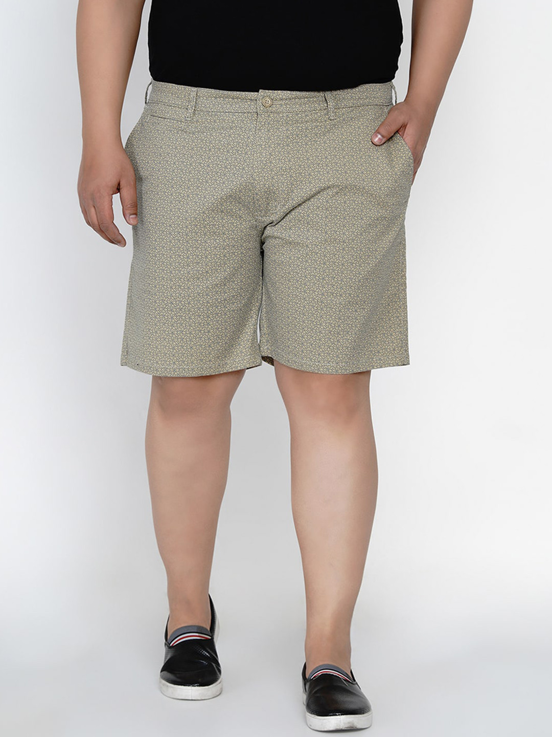 

John Pride Men Khaki & Navy Blue Printed Plus Size Chino Shorts