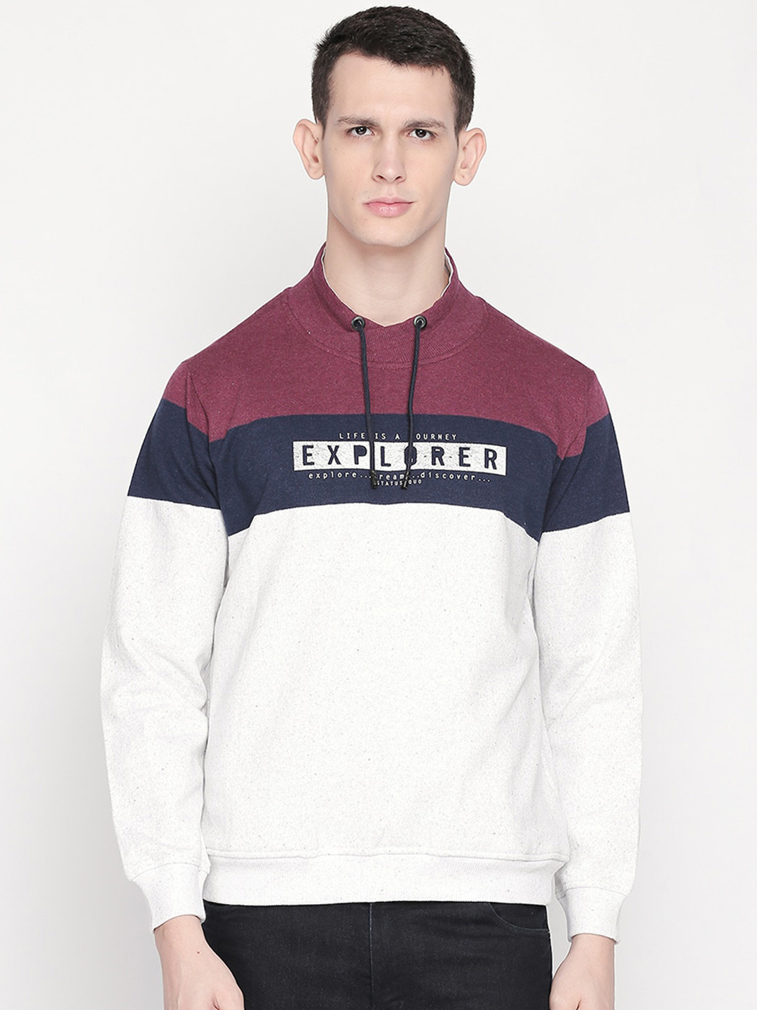 

Status Quo Men Off-White & Purple Colourblocked Sweatshirt