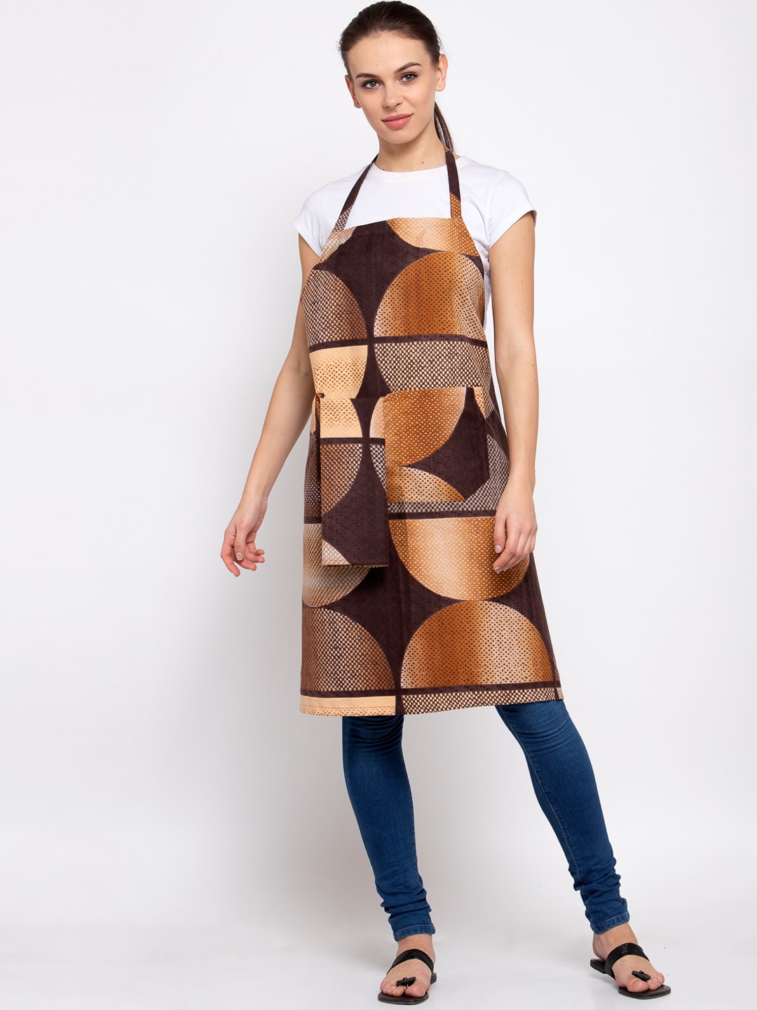 

KLOTTHE Brown & Beige Printed 300 TC Apron