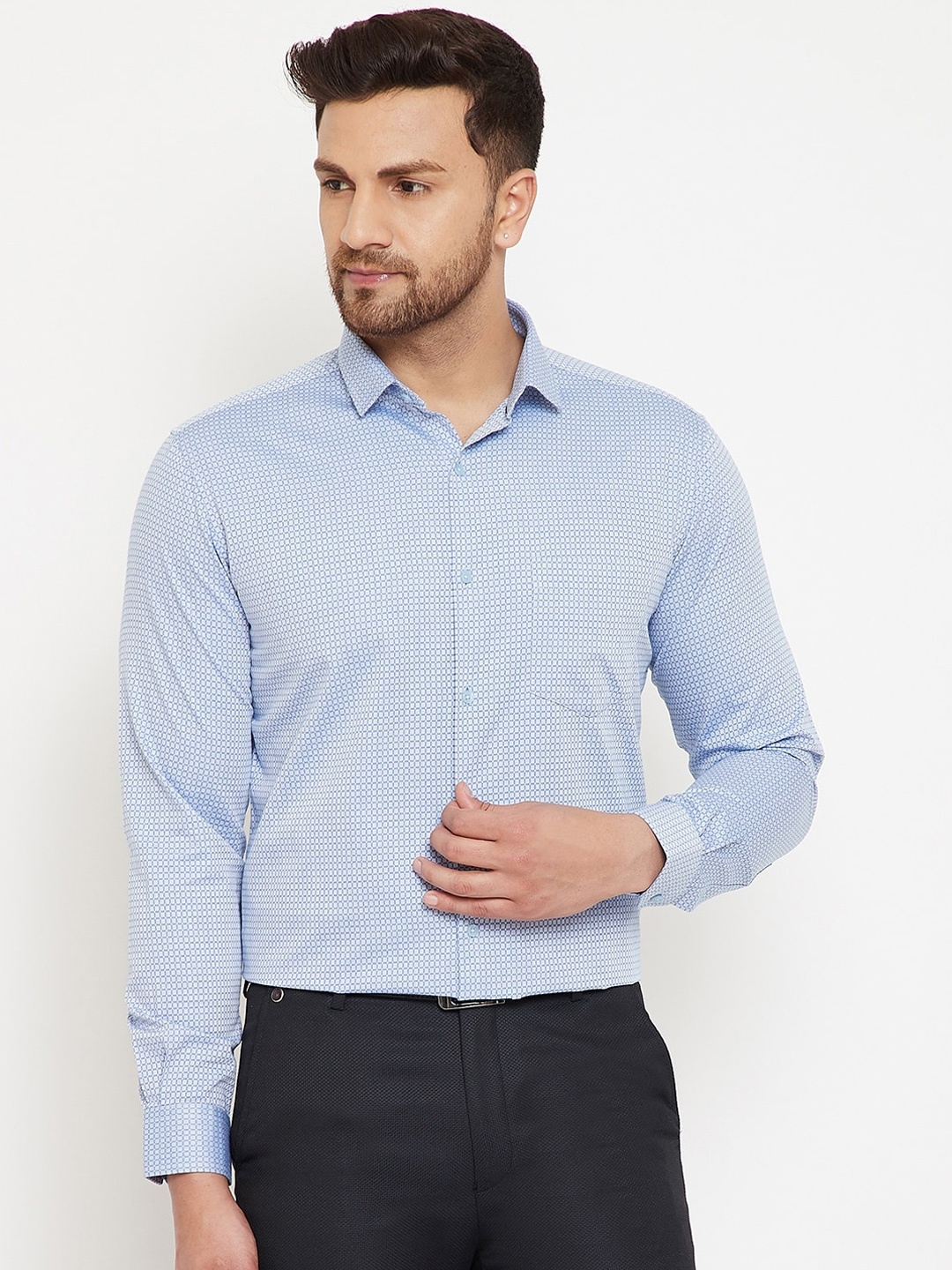 

Canary London Men Blue Slim Fit Self Design Casual Shirt
