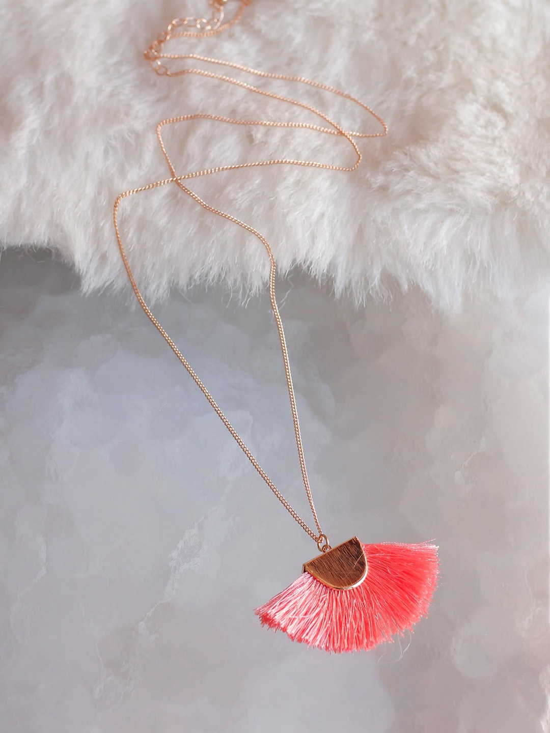

Bellofox Gold-Toned & Pink Alloy Gold-Plated Tasselled Necklace