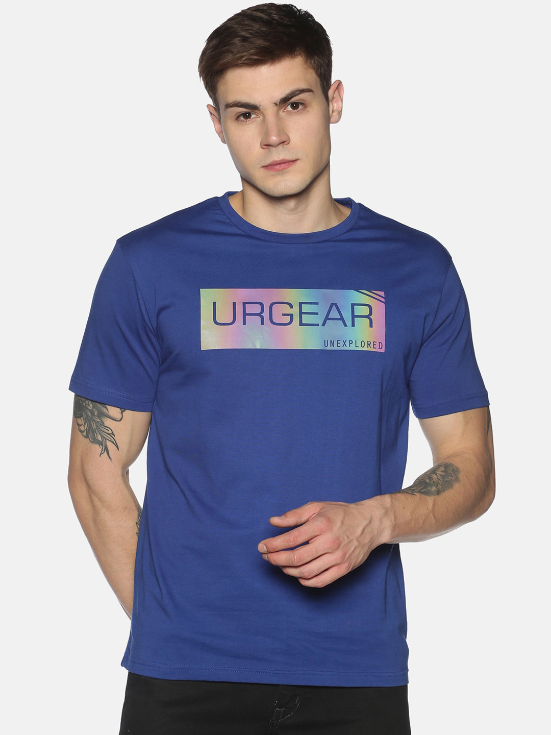 

UrGear Men Navy Blue Printed Round Neck T-shirt