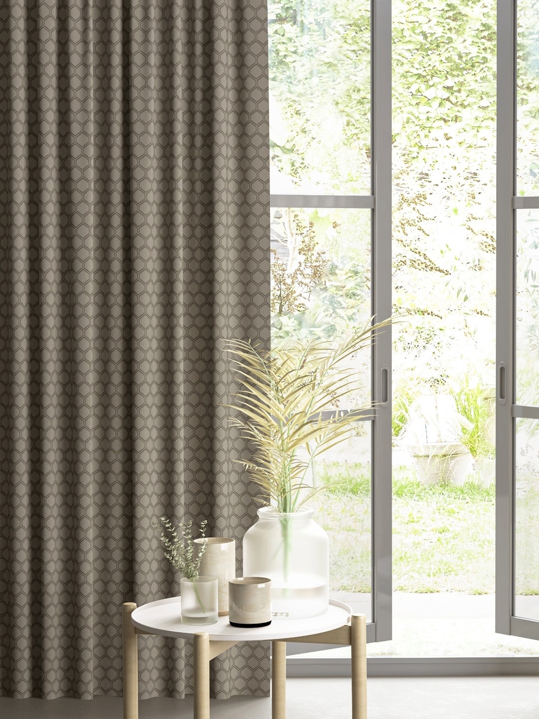 

DDecor Grey & Black Single Sheer Long Door Curtain