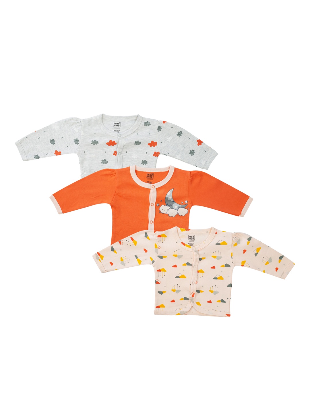 MeeMee Infant Girls Pack of 3 Printed Jhablas, Grey