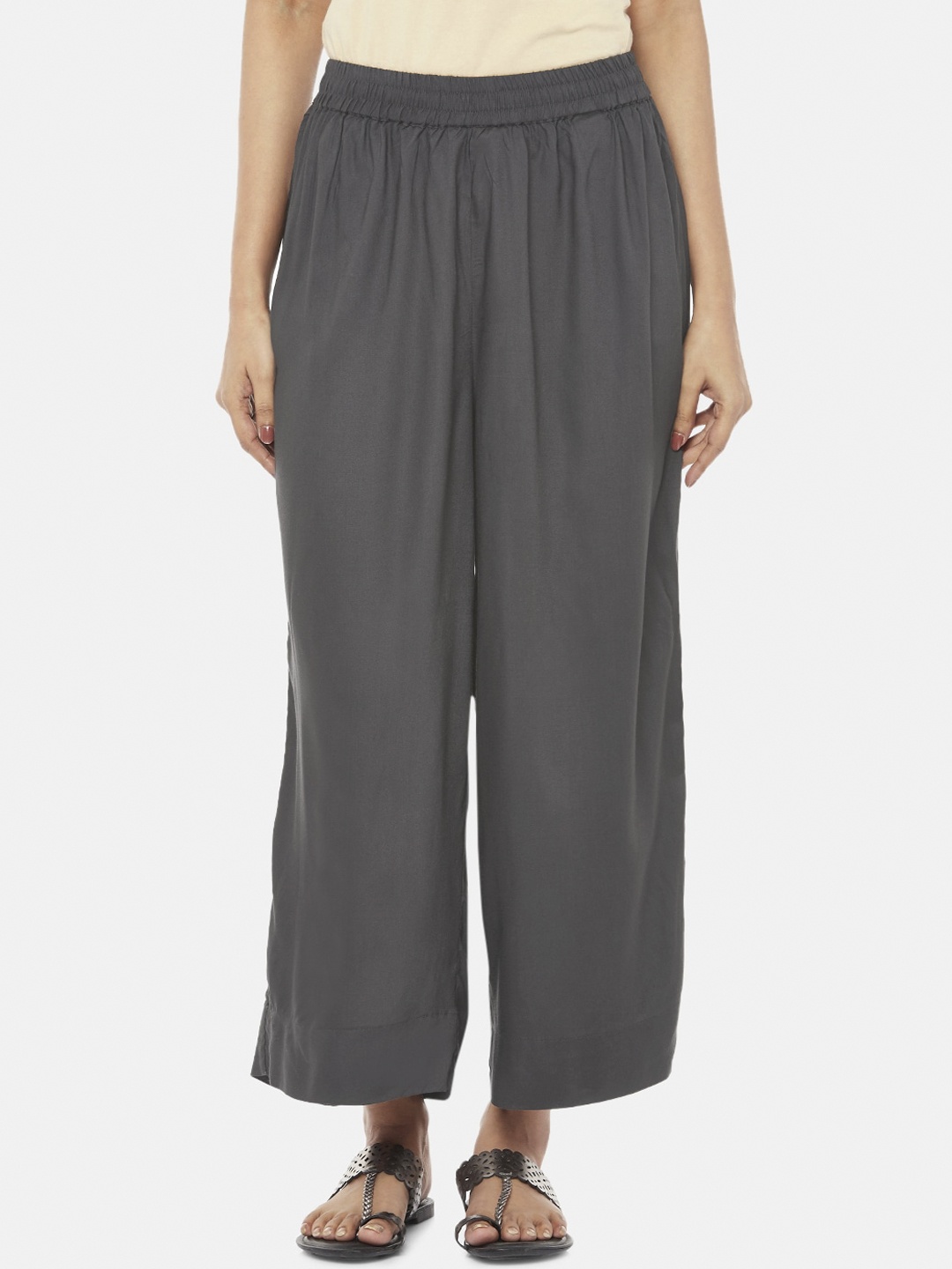 RANGMANCH BY PANTALOONS Women Charcoal Solid Straight Palazzos