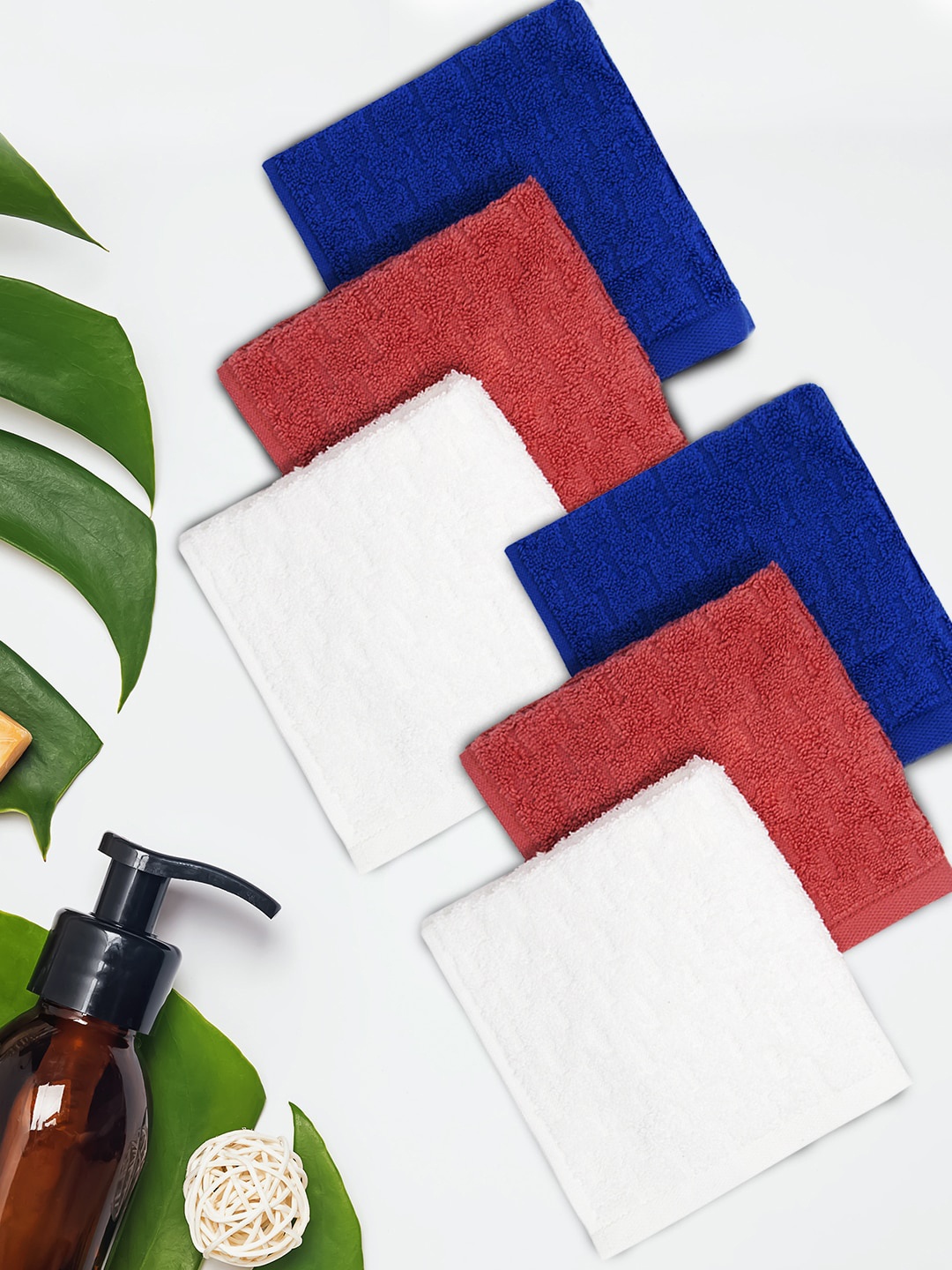 

Trident Set Of 6 Blue & Red Solid 450 GSM Anti-Bacterial Face Towels