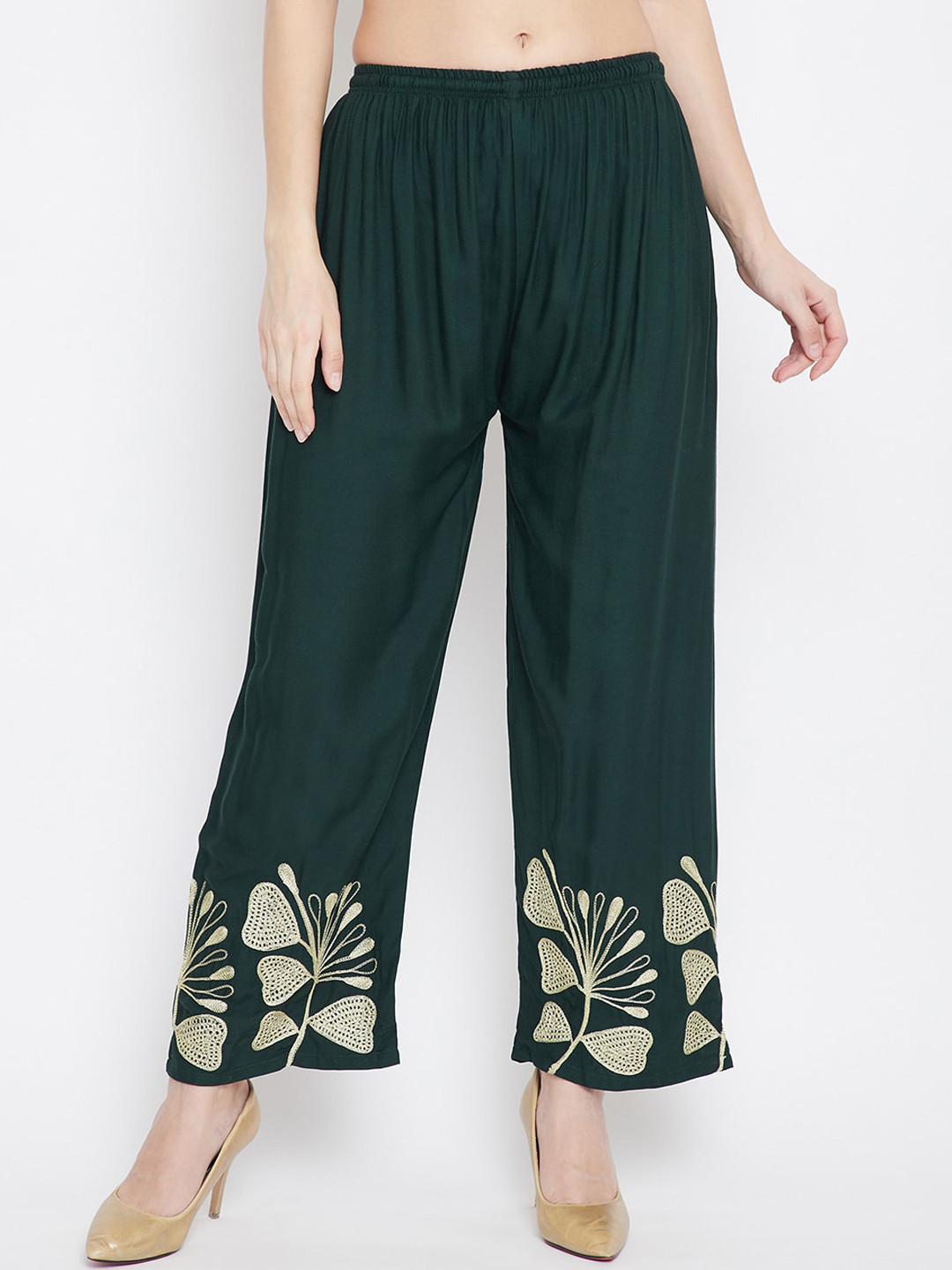 

Clora Creation Women Green & Off-White Hem Design Straight Palazzos