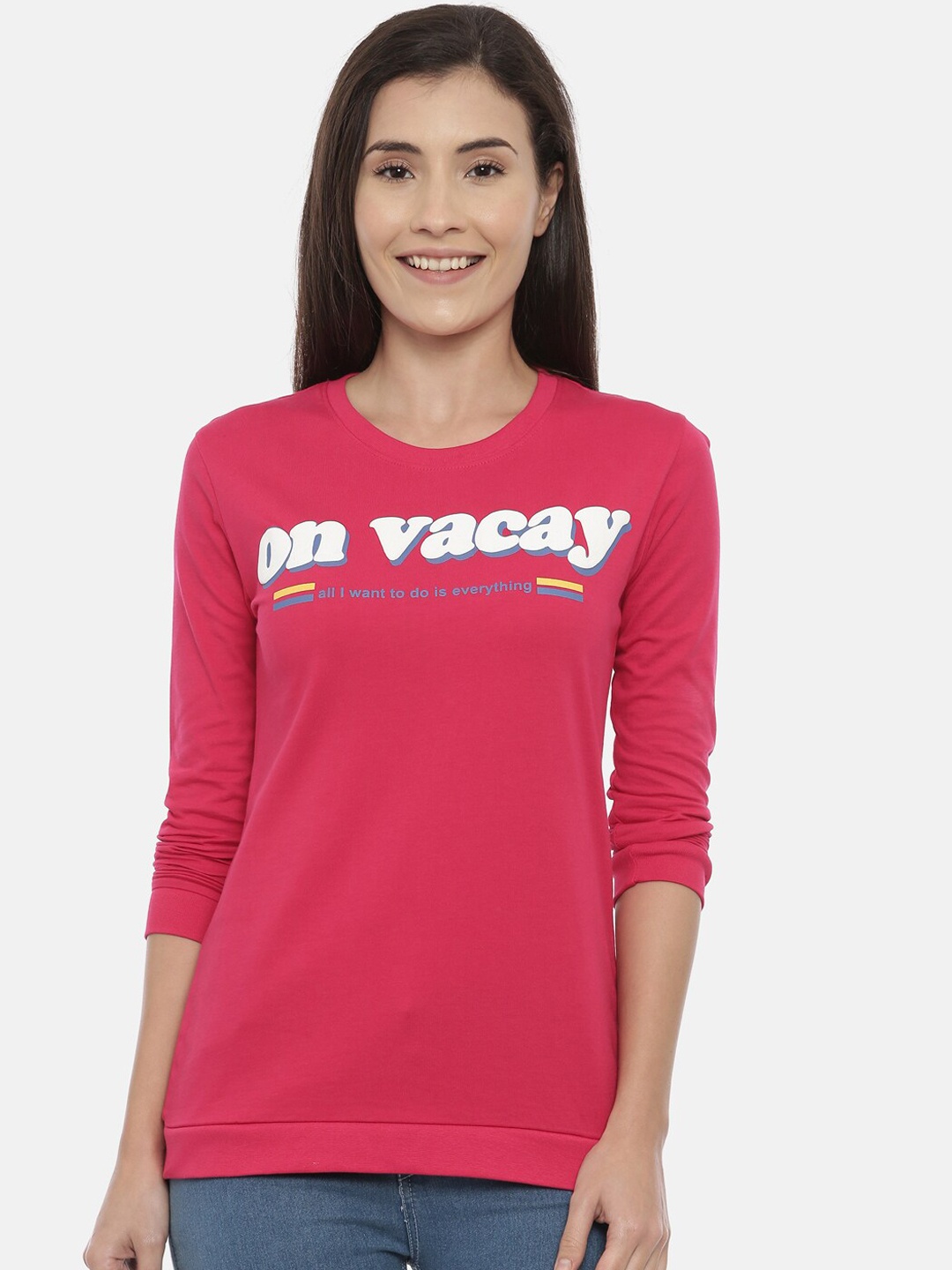 

3PIN Women Pink Printed Round Neck T-shirt