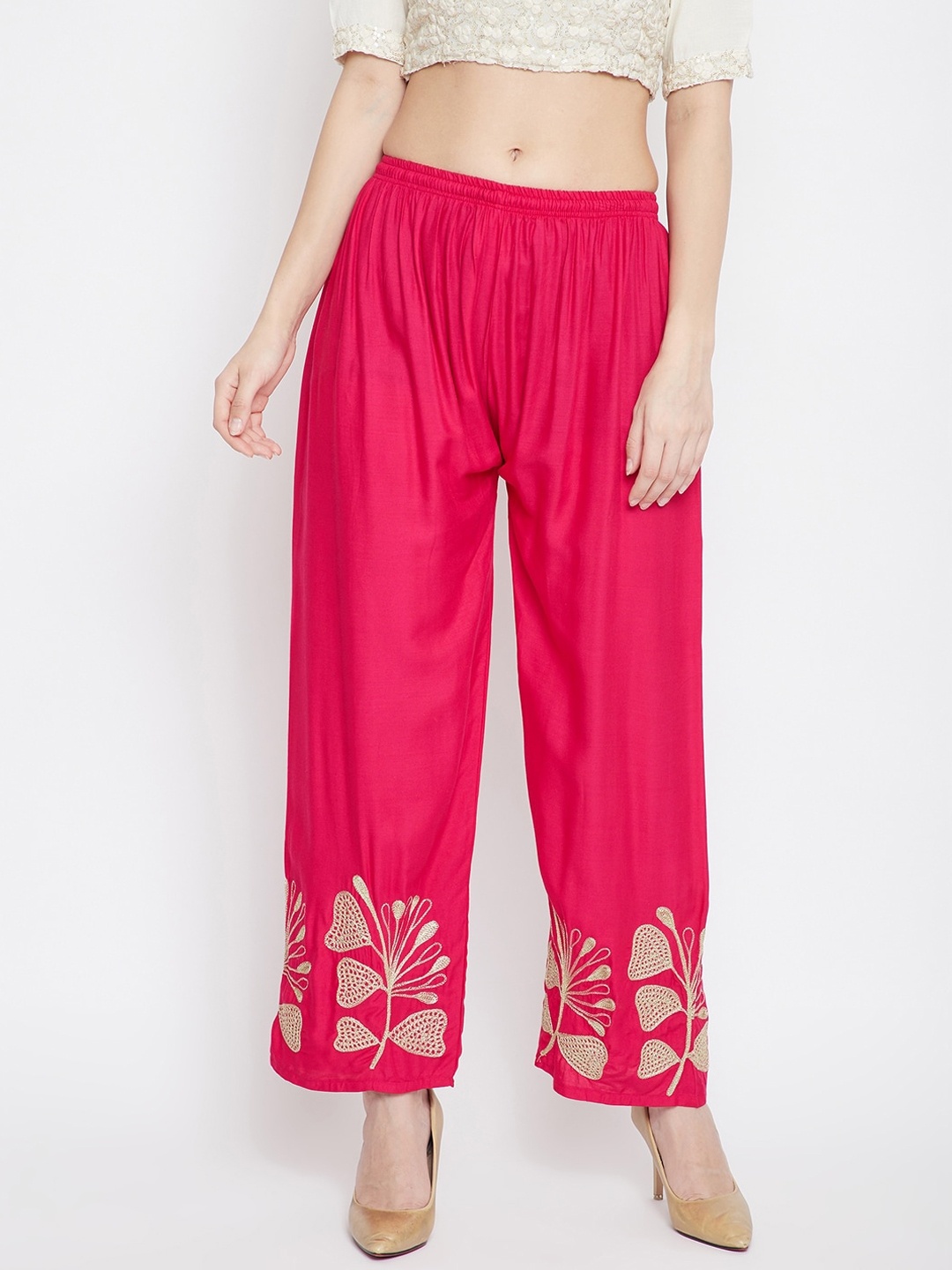 

Clora Creation Women Magenta & Cream-Coloured Hem Design Straight Palazzos