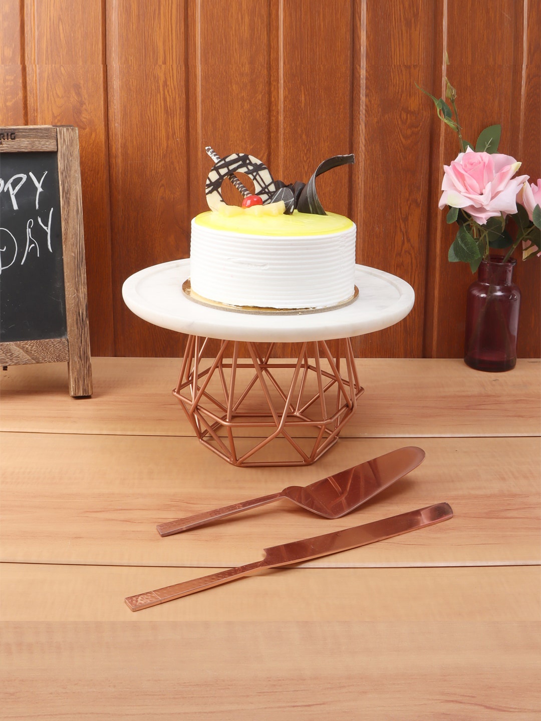 

NikkisPride White & Copper-Toned Marble Cake Stand With Cutlery