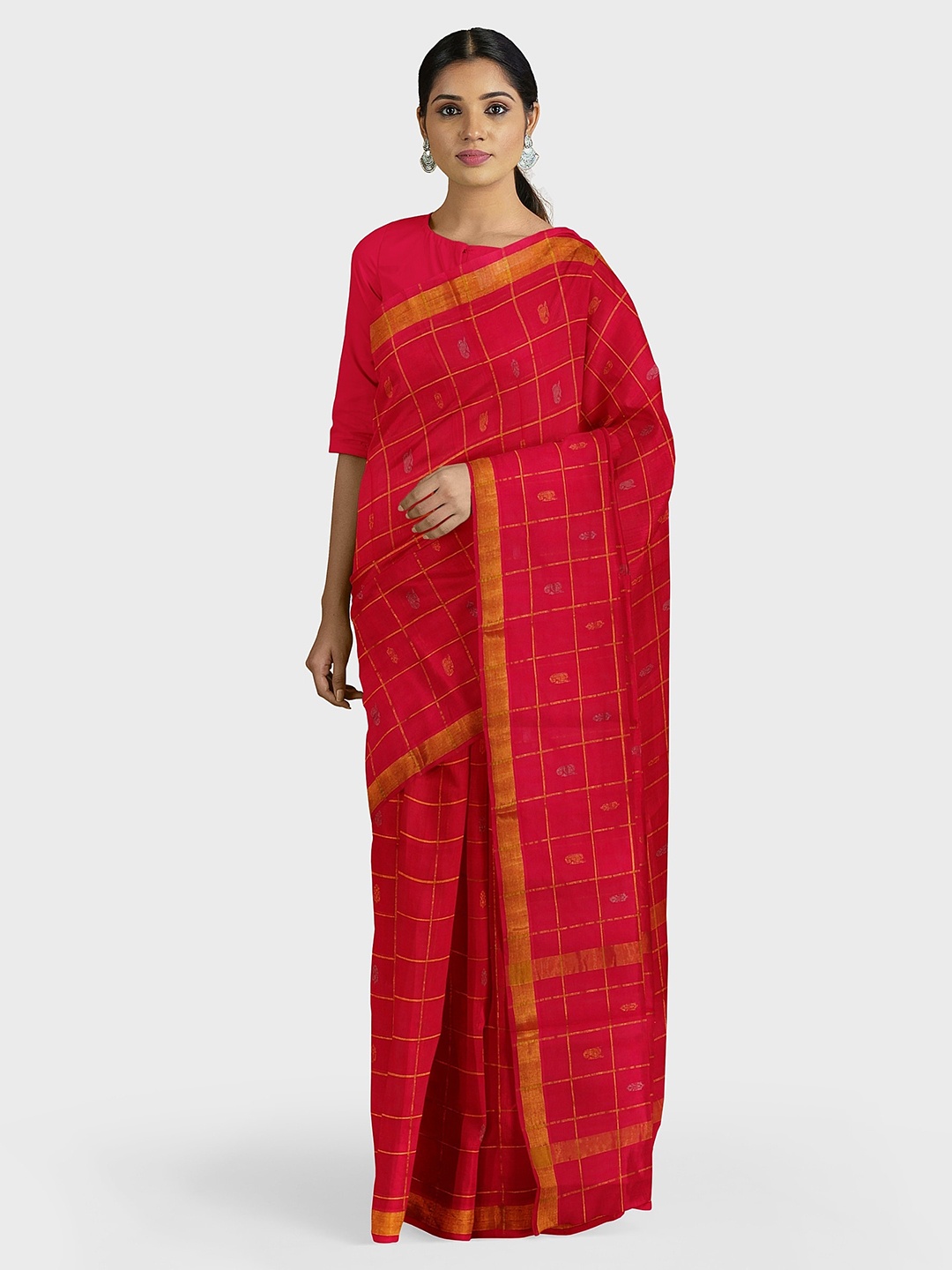 

APCO Red Checked Pure Cotton Saree
