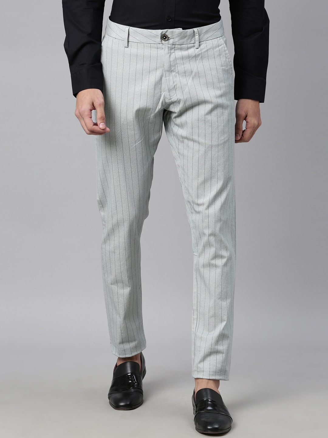 

RARE RABBIT Men Green Regular Fit Striped Regular Trousers