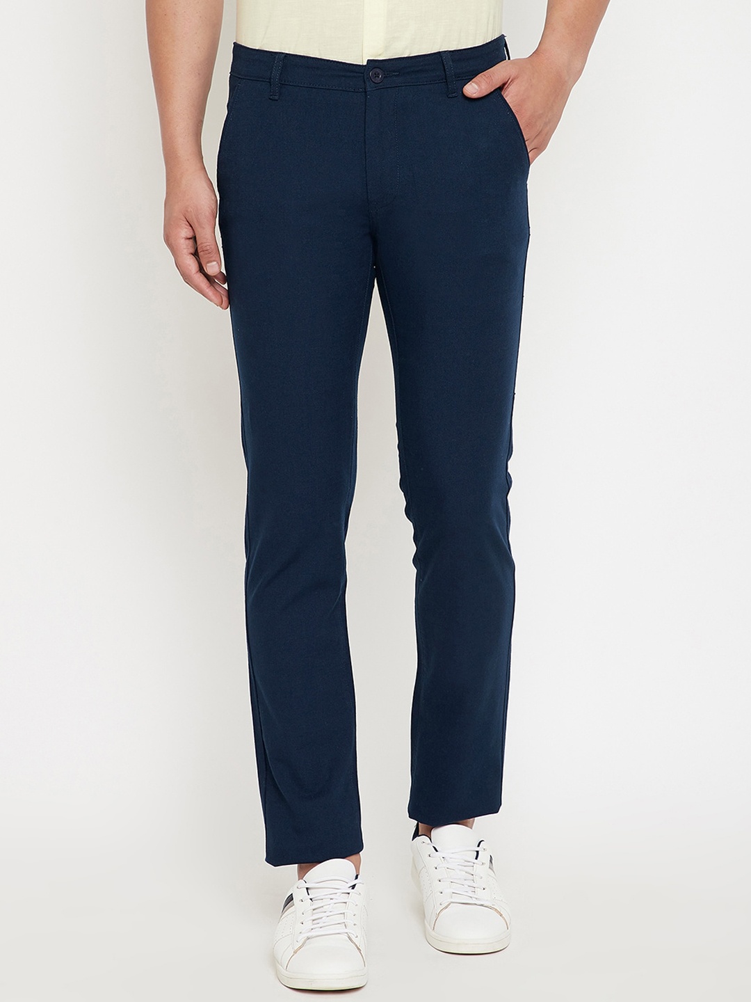 

Canary London Men Navy Blue Slim Fit Solid Regular Trousers