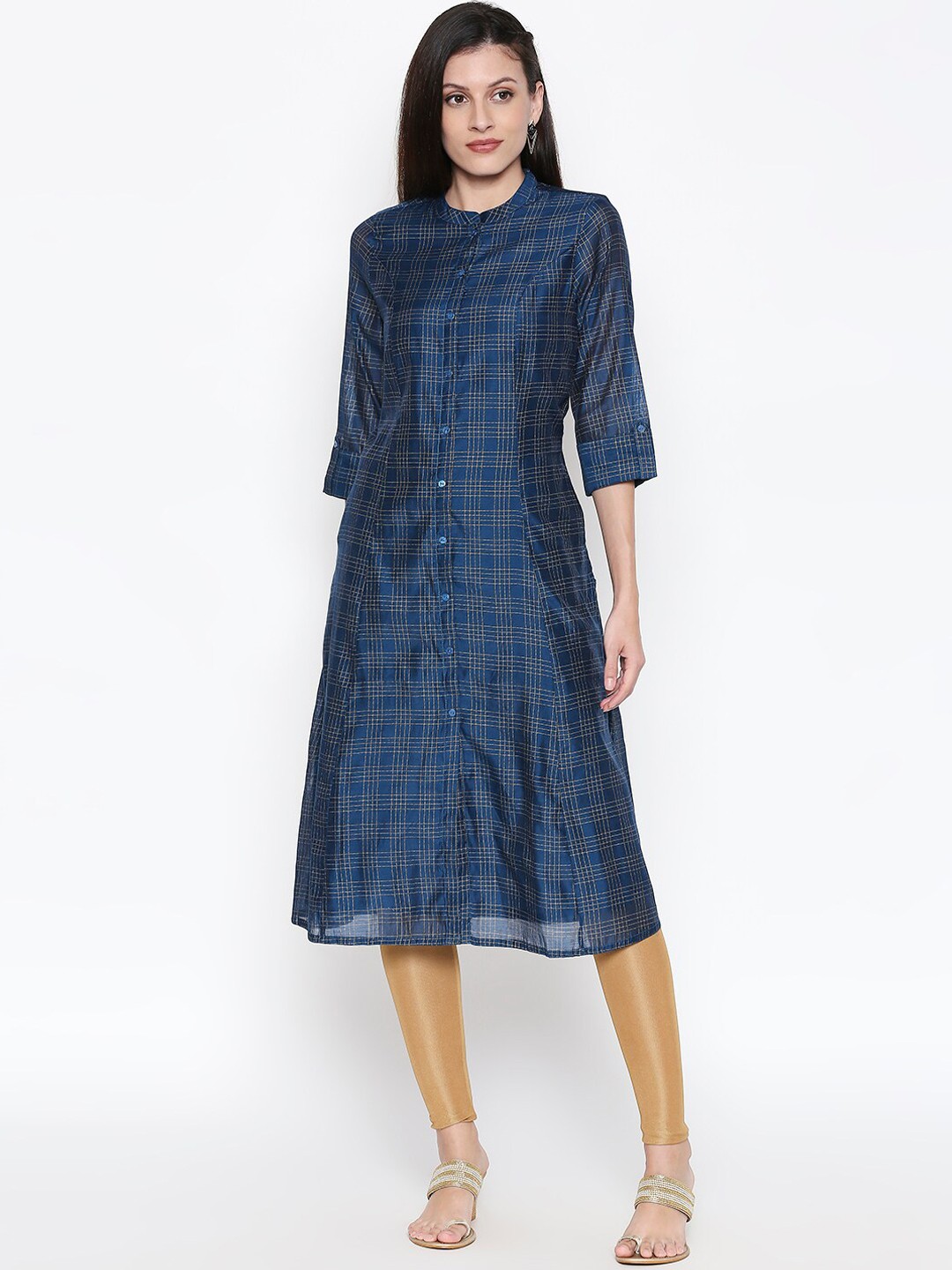 

RANGMANCH BY PANTALOONS Women Blue Checked Kurta