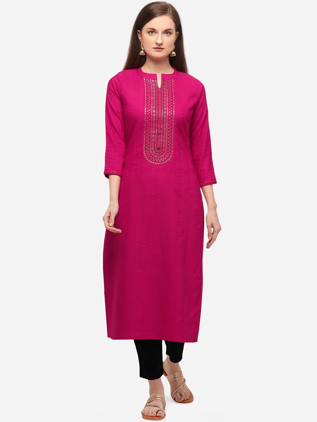 

SheWill Women Pink Floral Embroidered Sequins Floral Kurta