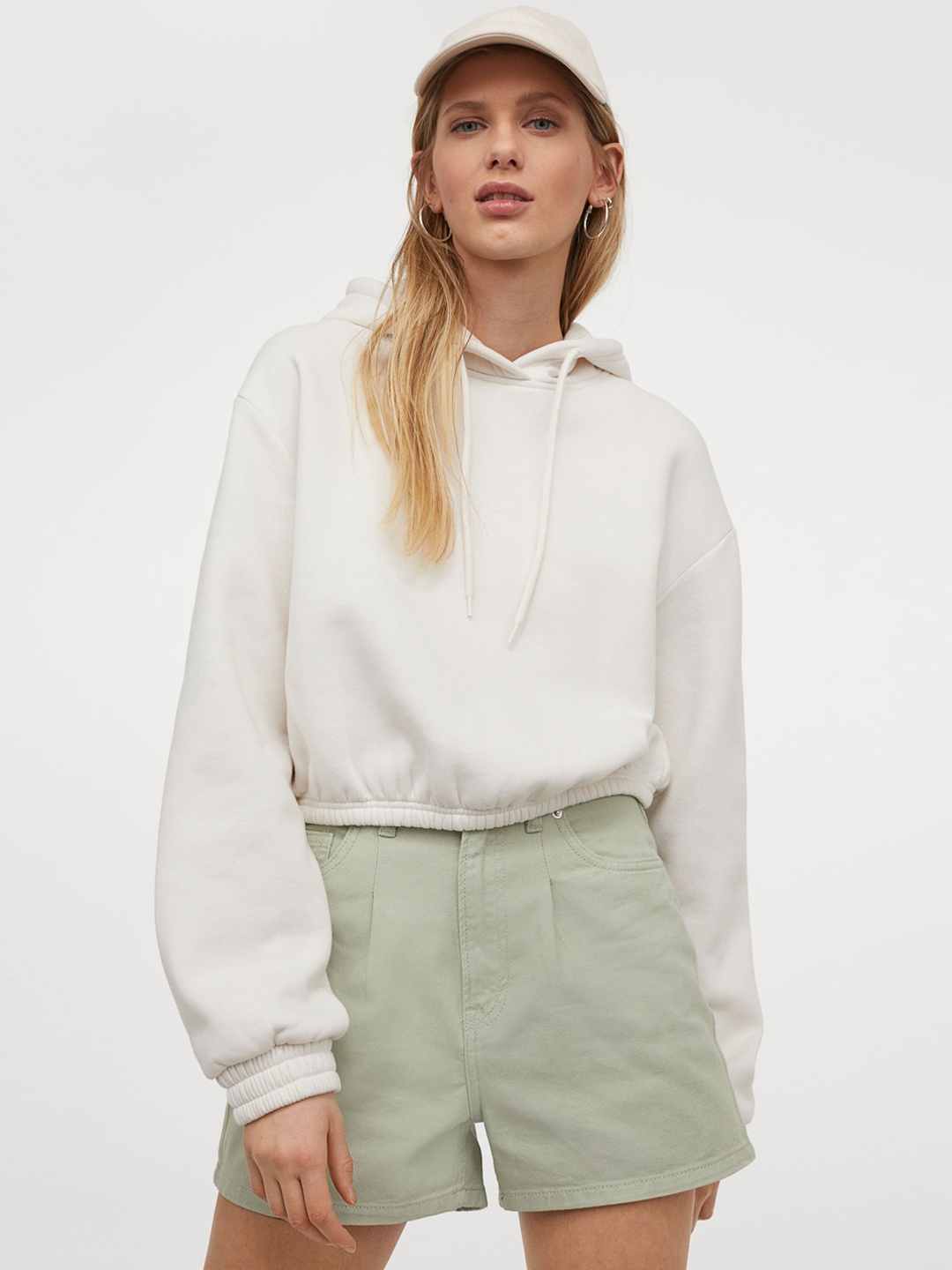 

H&M Women Sage Green High-Waisted Twill Shorts