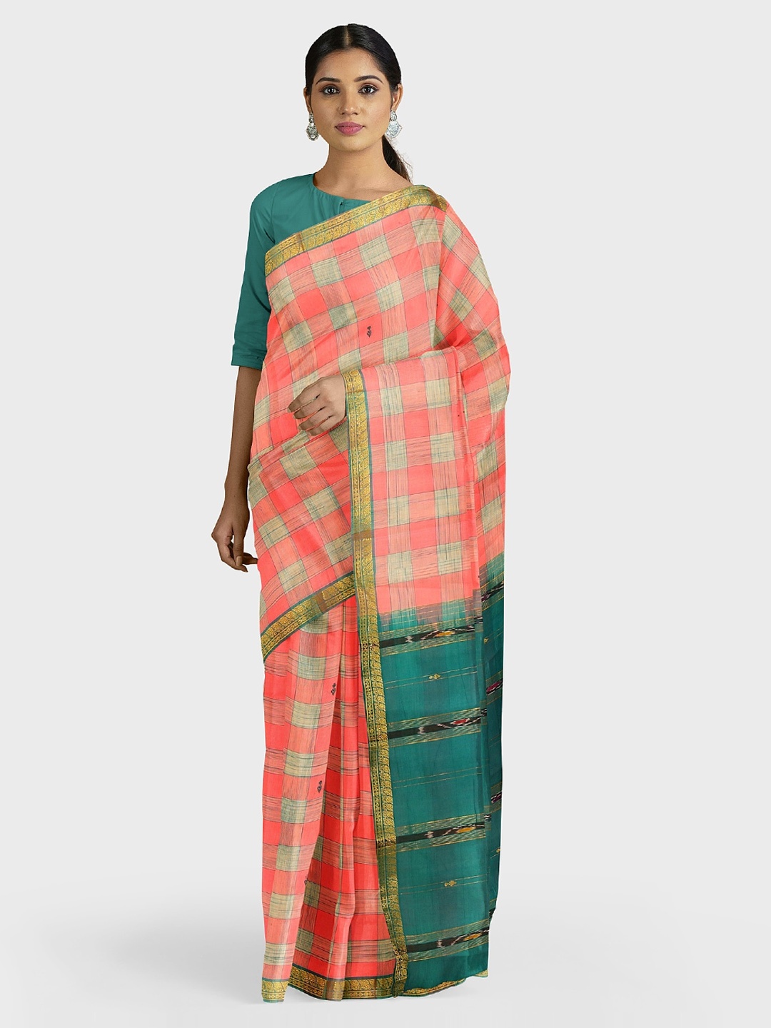 

APCO Pink Checked Pure Cotton Saree