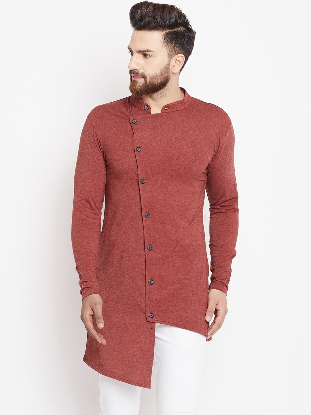 

CHILL WINSTON Men Rust Solid Asymmetric Kurta