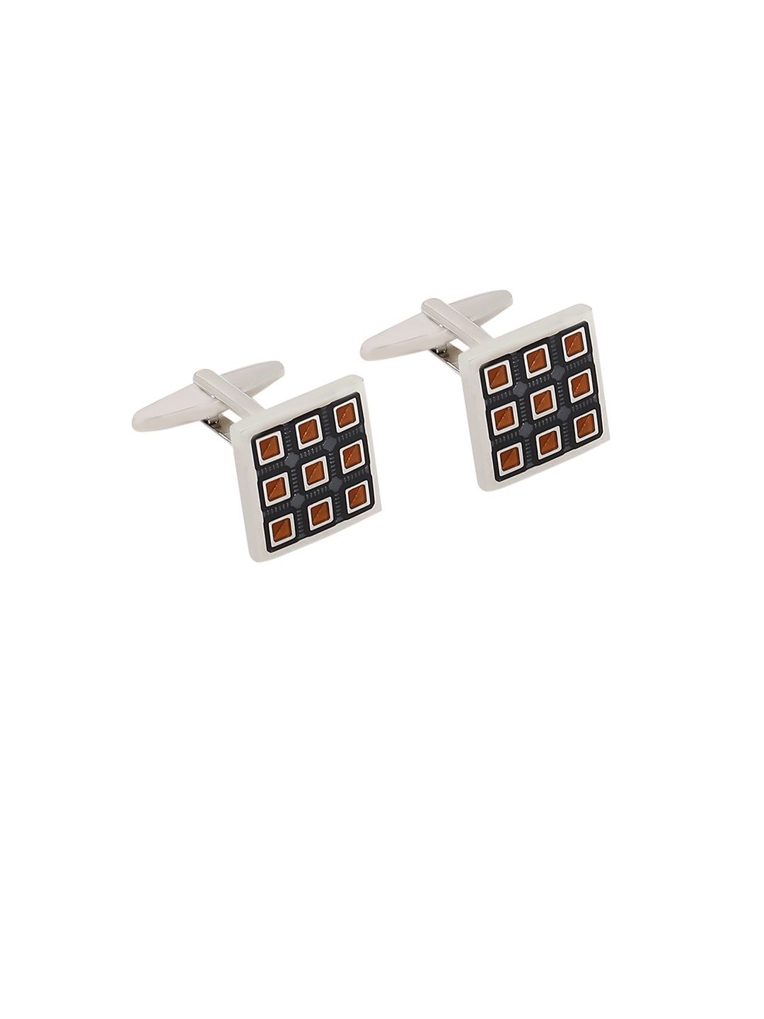 

Arrow Silver-Toned & Black Square Cufflinks