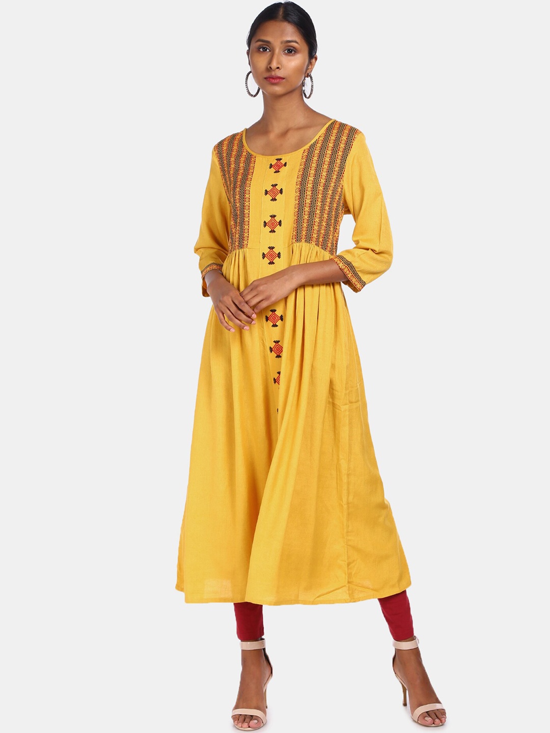 

Anahi Women Mustard Ethnic Motifs Printed Anarkali Kurta