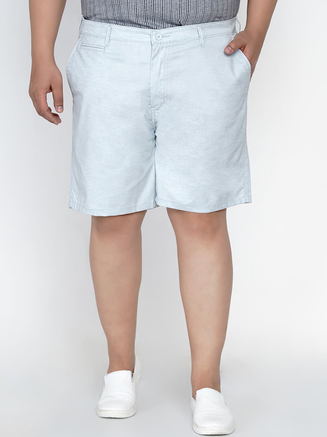 

John Pride Men Blue Plus Size Self Design Regular Fit Stretchable Chino Shorts
