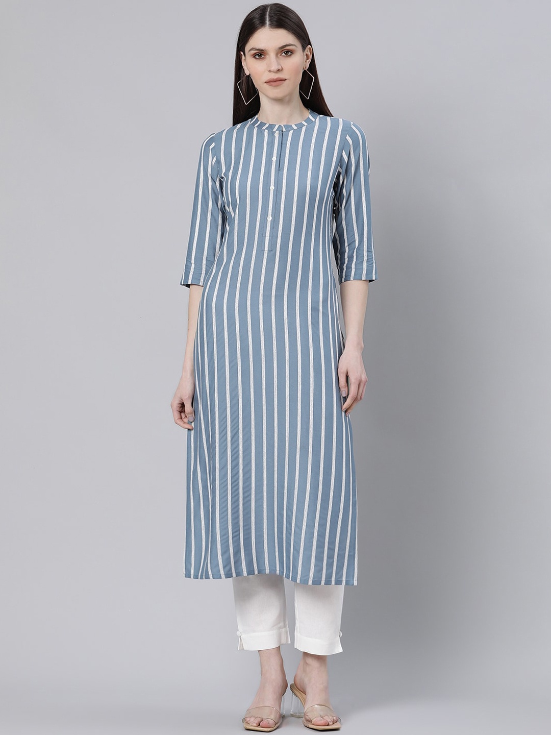

Gerua By Libas Women Blue Striped Straight Kurta
