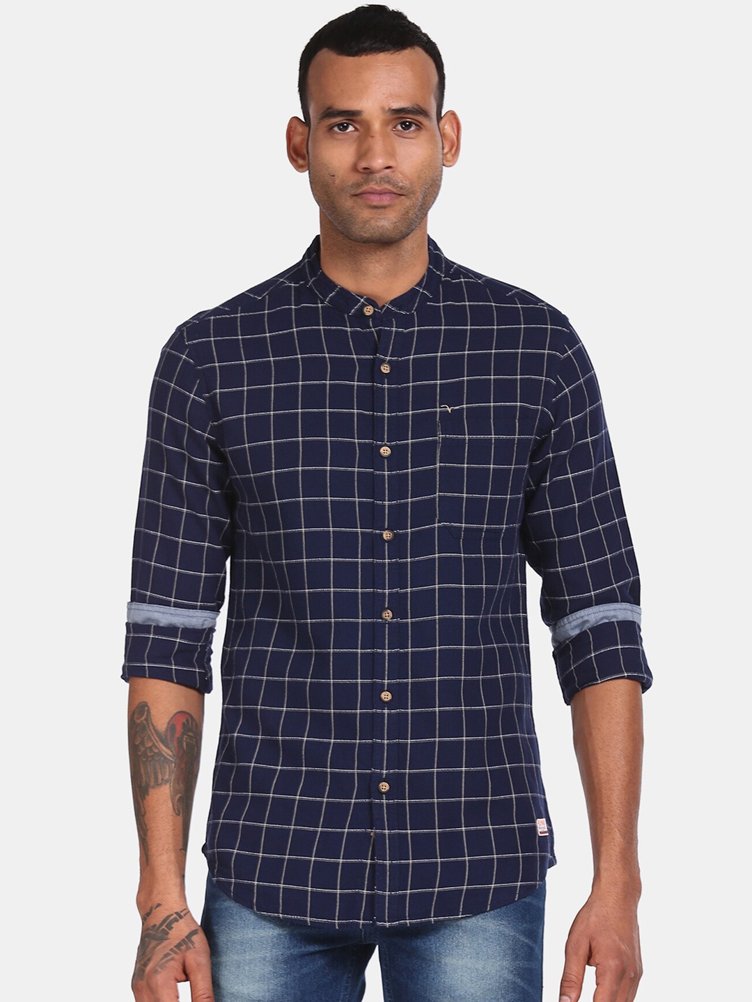 

Flying Machine Men Blue Regular Fit Checked Casual Cotton Shirt