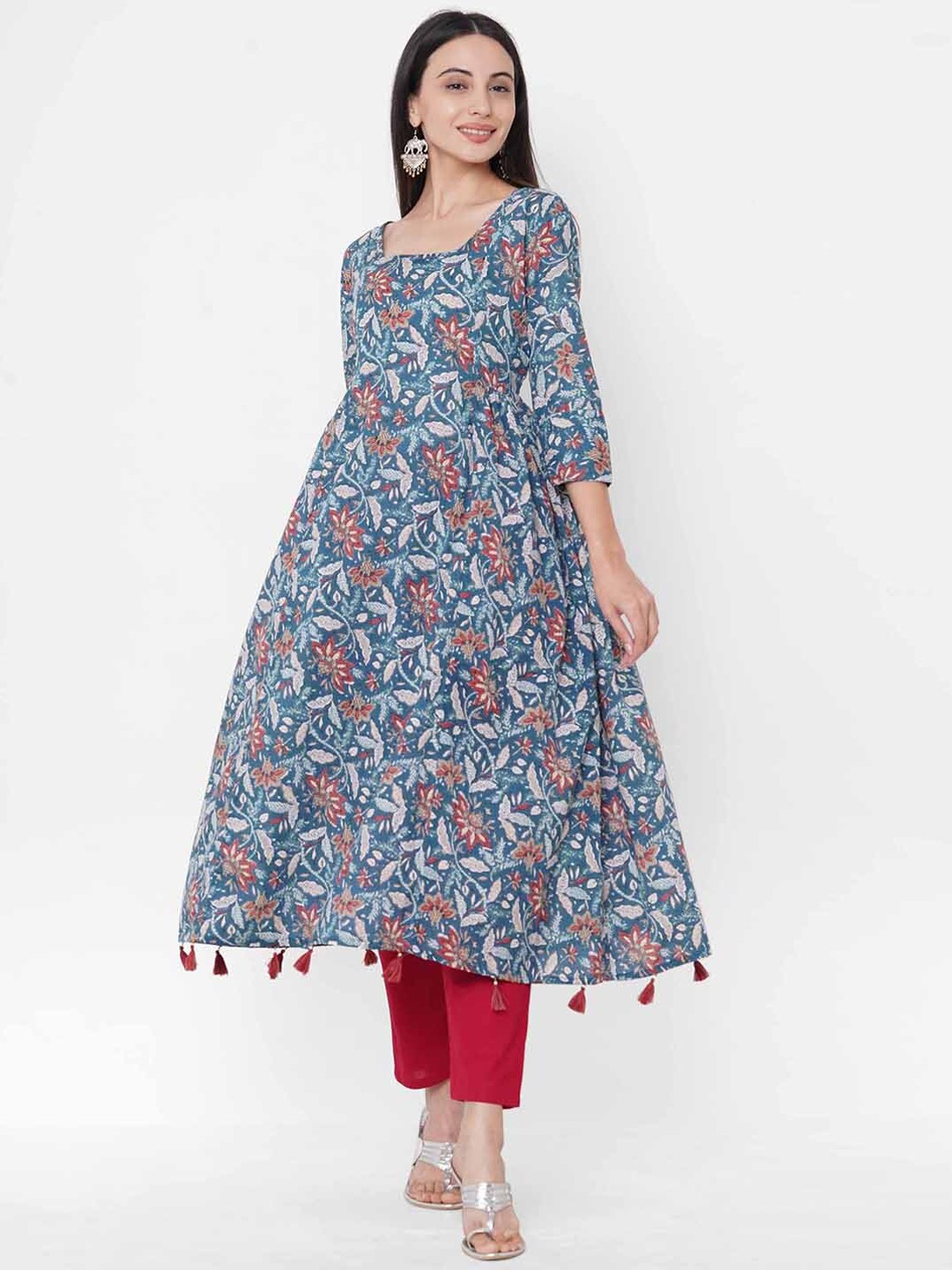 

FASHOR Women Blue Floral Printed Anarkali Kurta