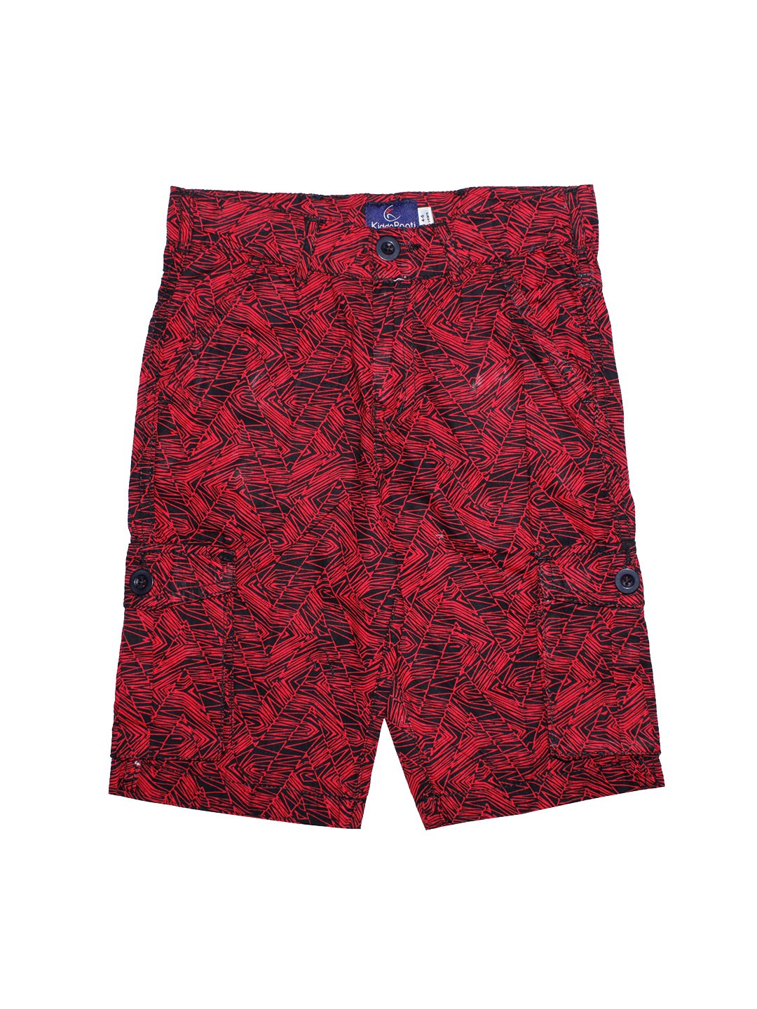 

KiddoPanti Boys Red Printed Regular Fit Cotton Shorts