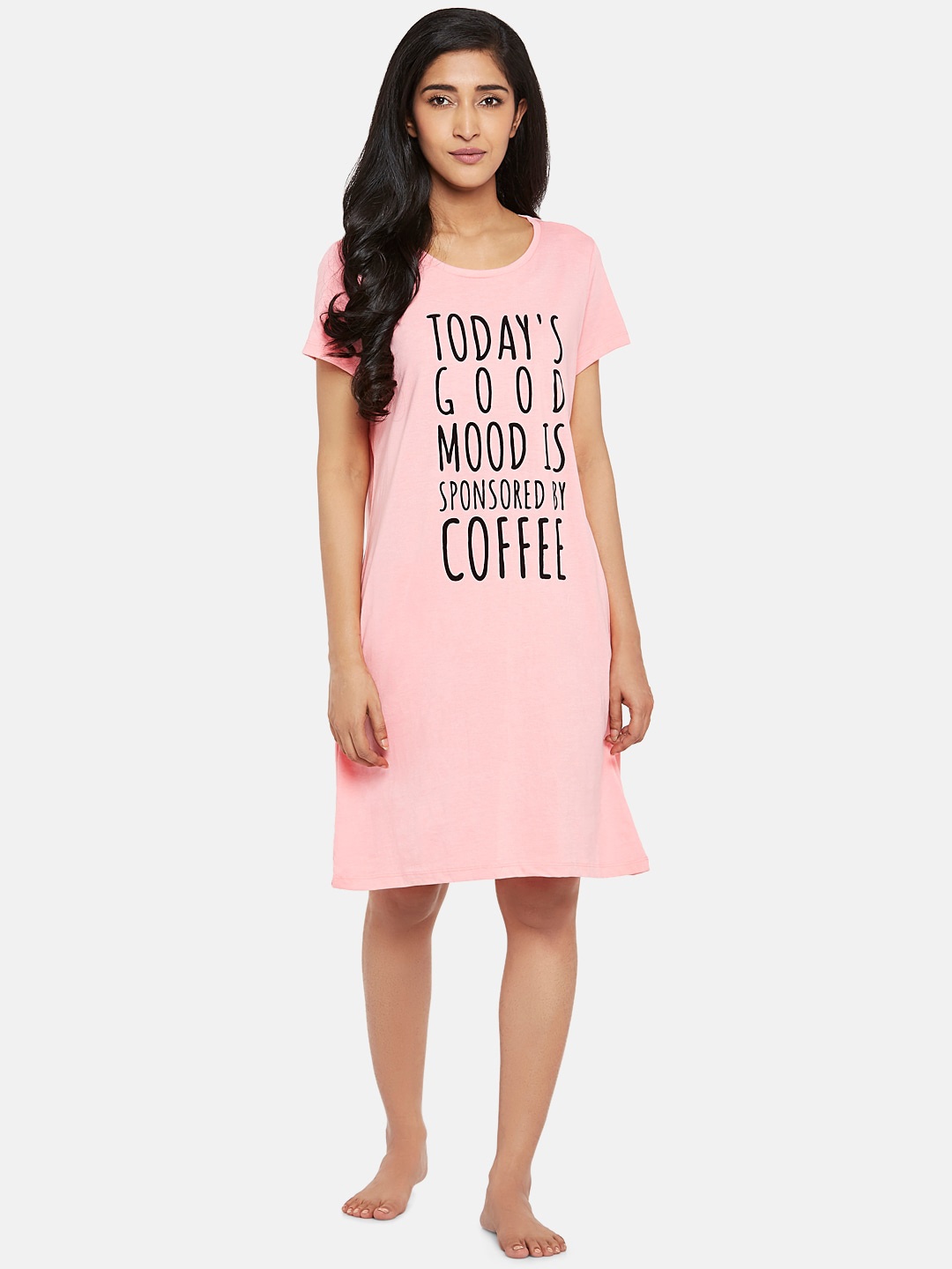 

Dreamz by Pantaloons Pink & Black Printed Cotton Nightdress