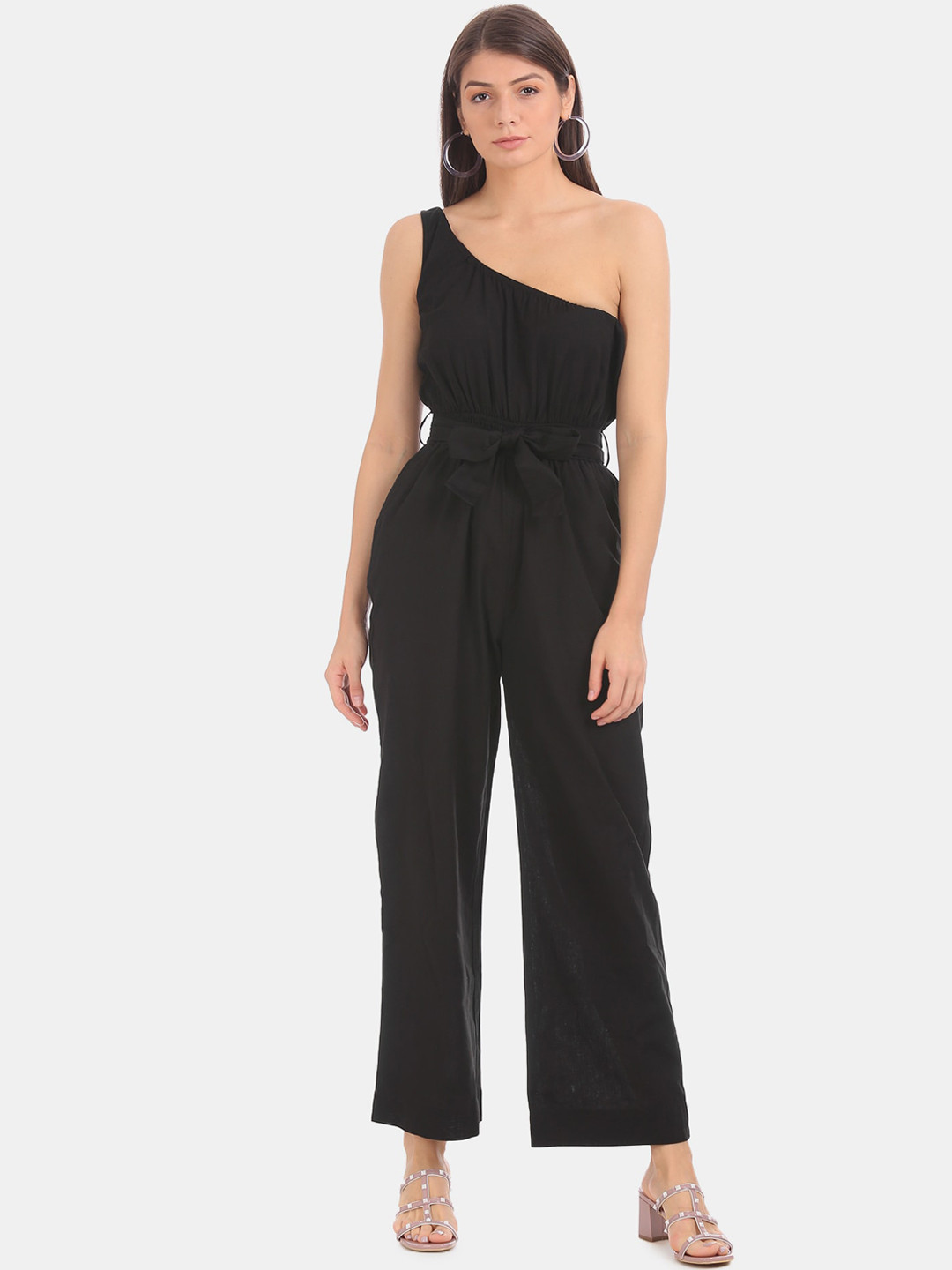 

Aeropostale Women Black Solid Cotton Jumpsuit
