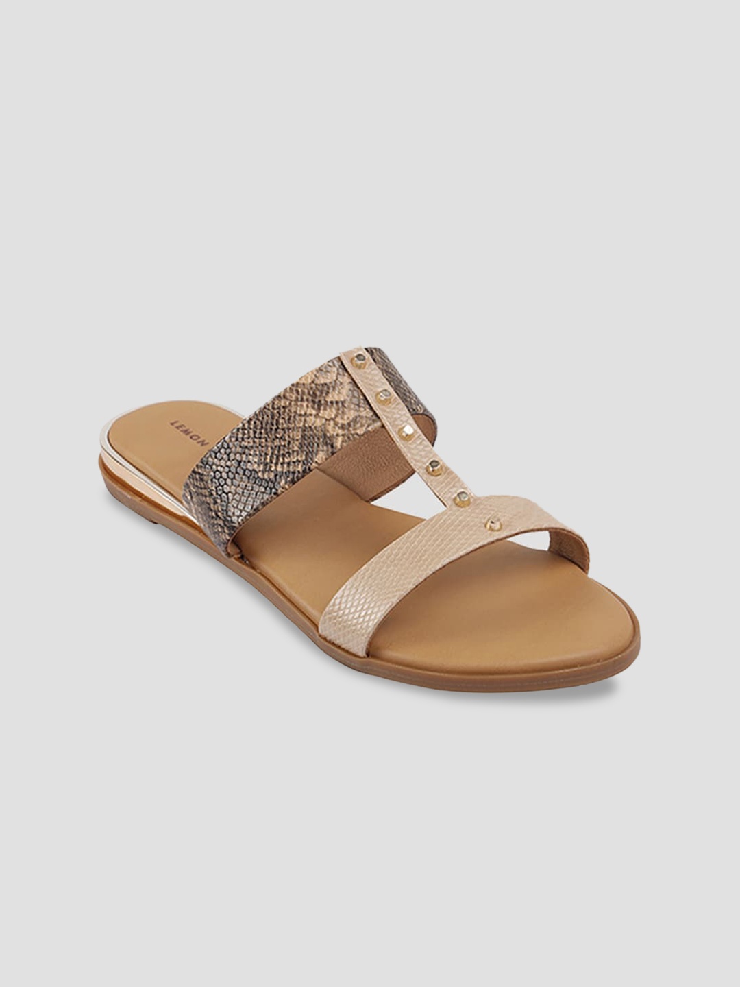 

LEMON & PEPPER Women Beige Textured Open Toe Flats