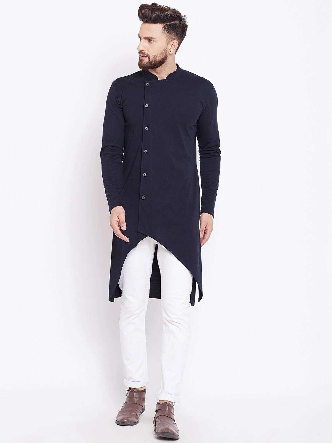 

CHILL WINSTON Men Navy Blue Thread Work Kurta