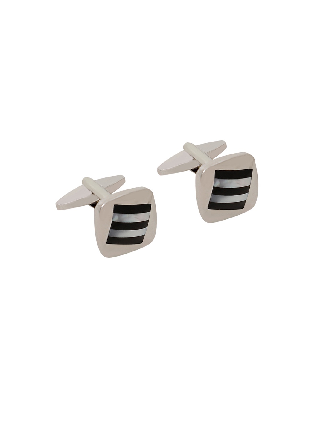 

Arrow Silver-Toned & Black Square Cufflinks