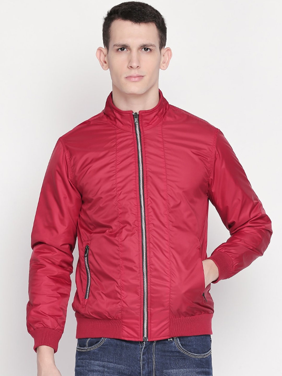 

Status Quo Men Red Solid Slim Fit Bomber Jackets
