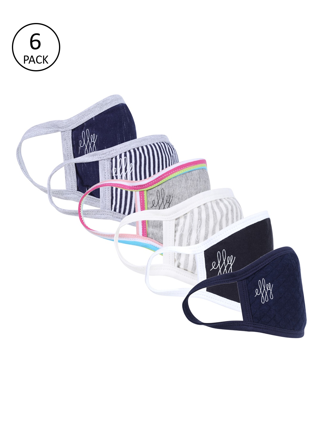 

effy Men Pack of 6 2-Ply Blue Reusable Cloth Masks, Navy blue