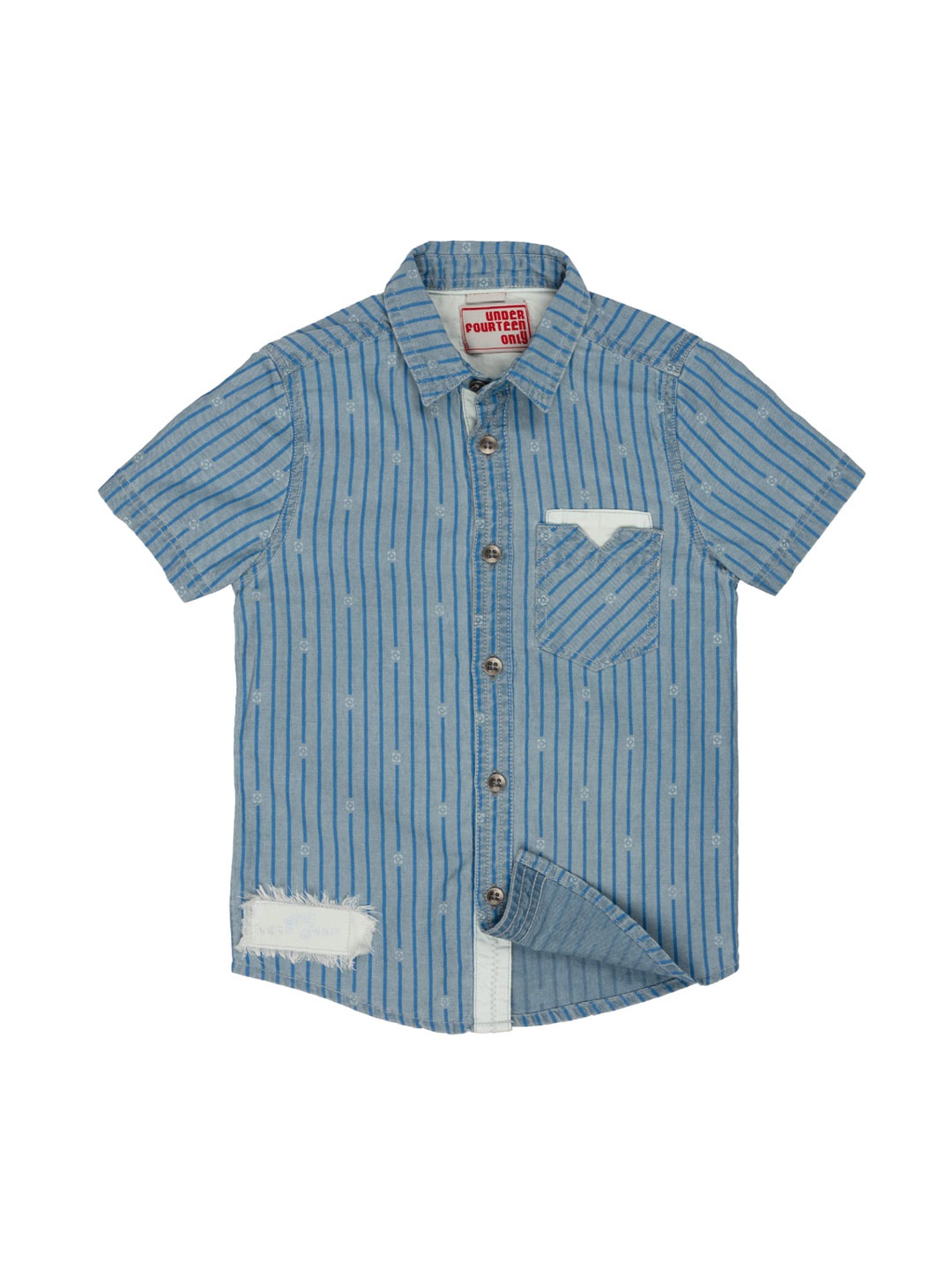 

UNDER FOURTEEN ONLY Boys Blue Regular Fit Striped Casual Shirt