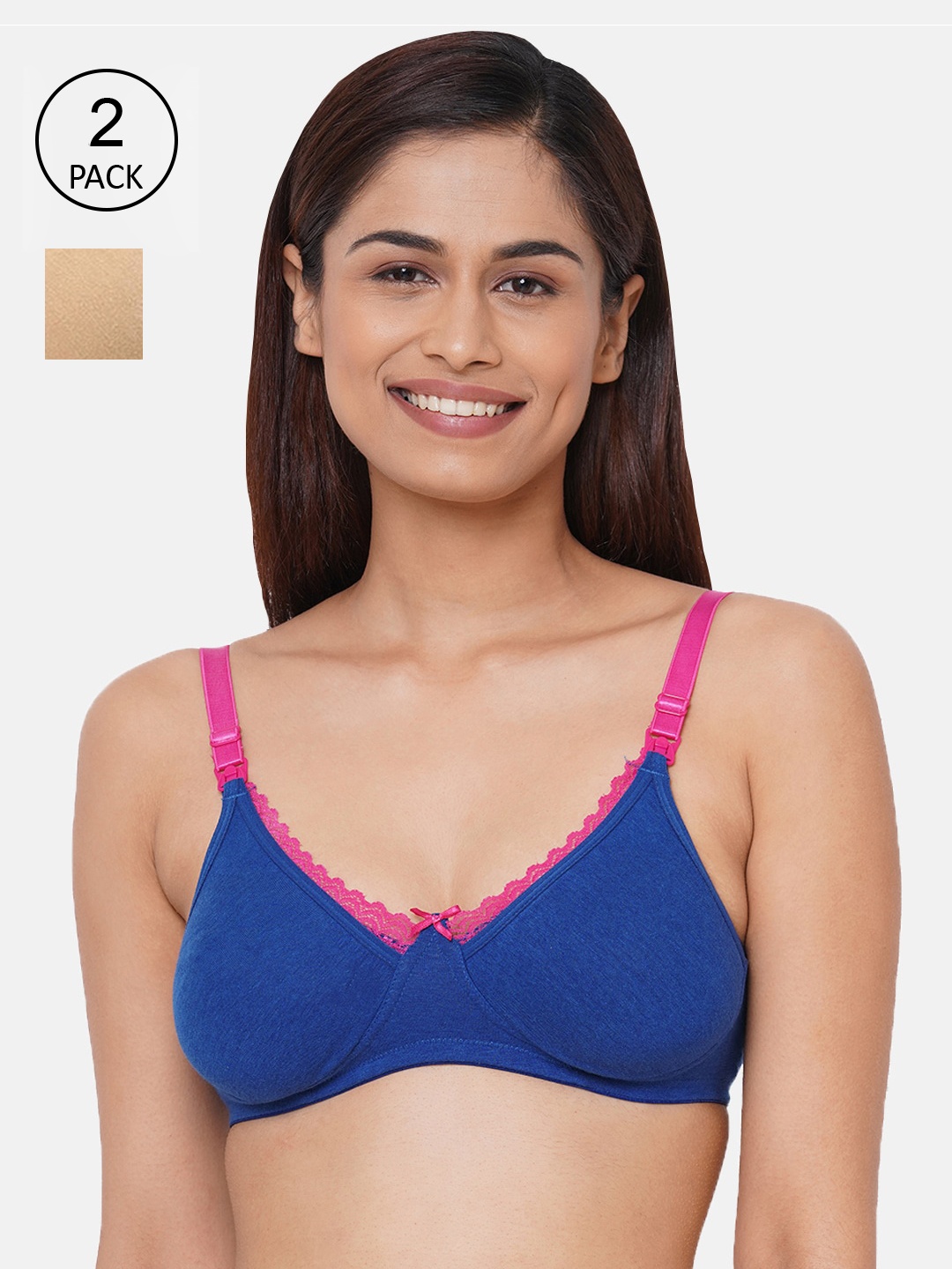 

Inner Sense Pack Of 2 Organic Cotton Antimicrobial Nursing & Maternity Bras IMB003A_3D, Cream