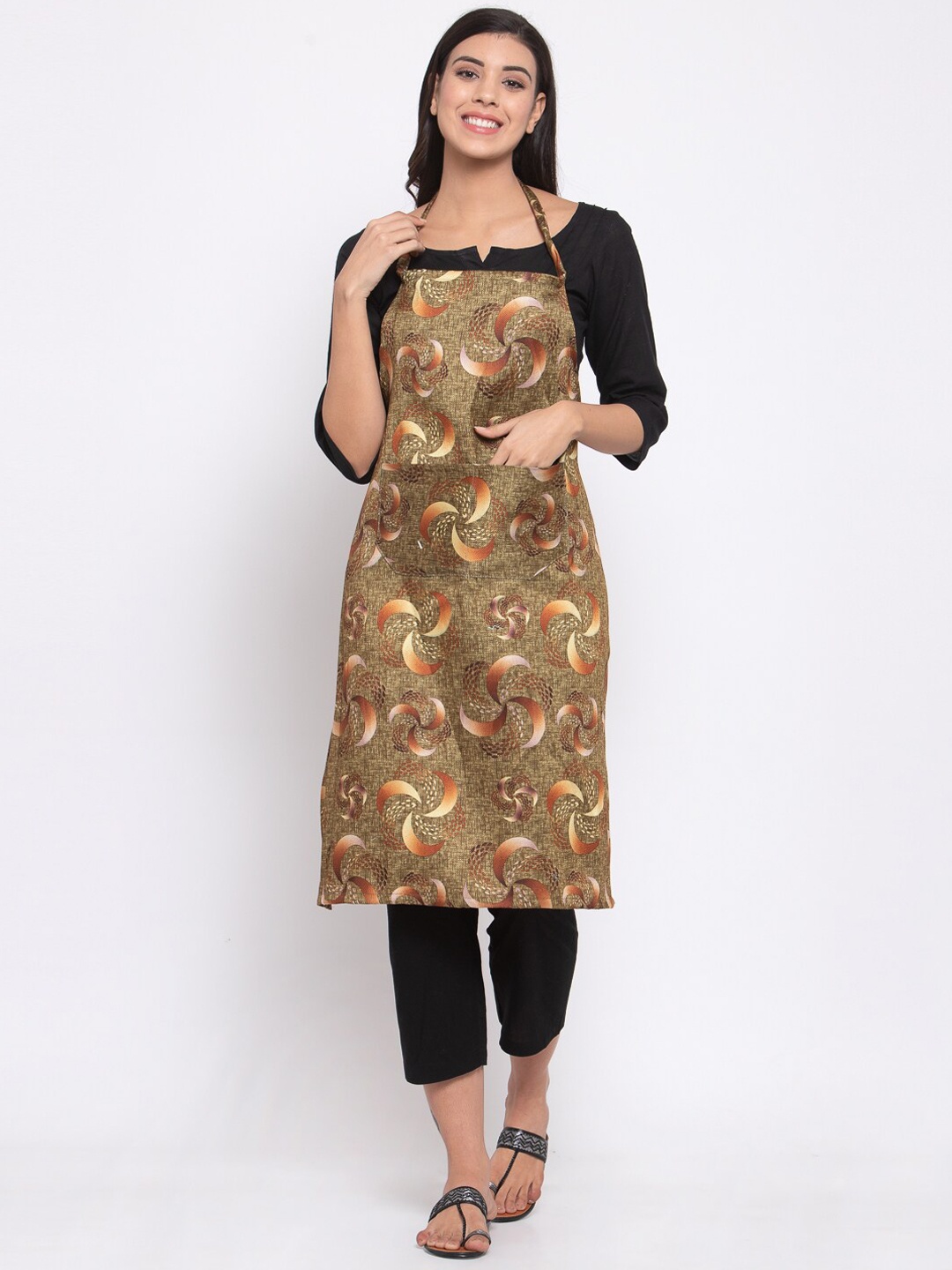 

KLOTTHE Olive-Green & Brown Printed Cotton 210 TC Apron