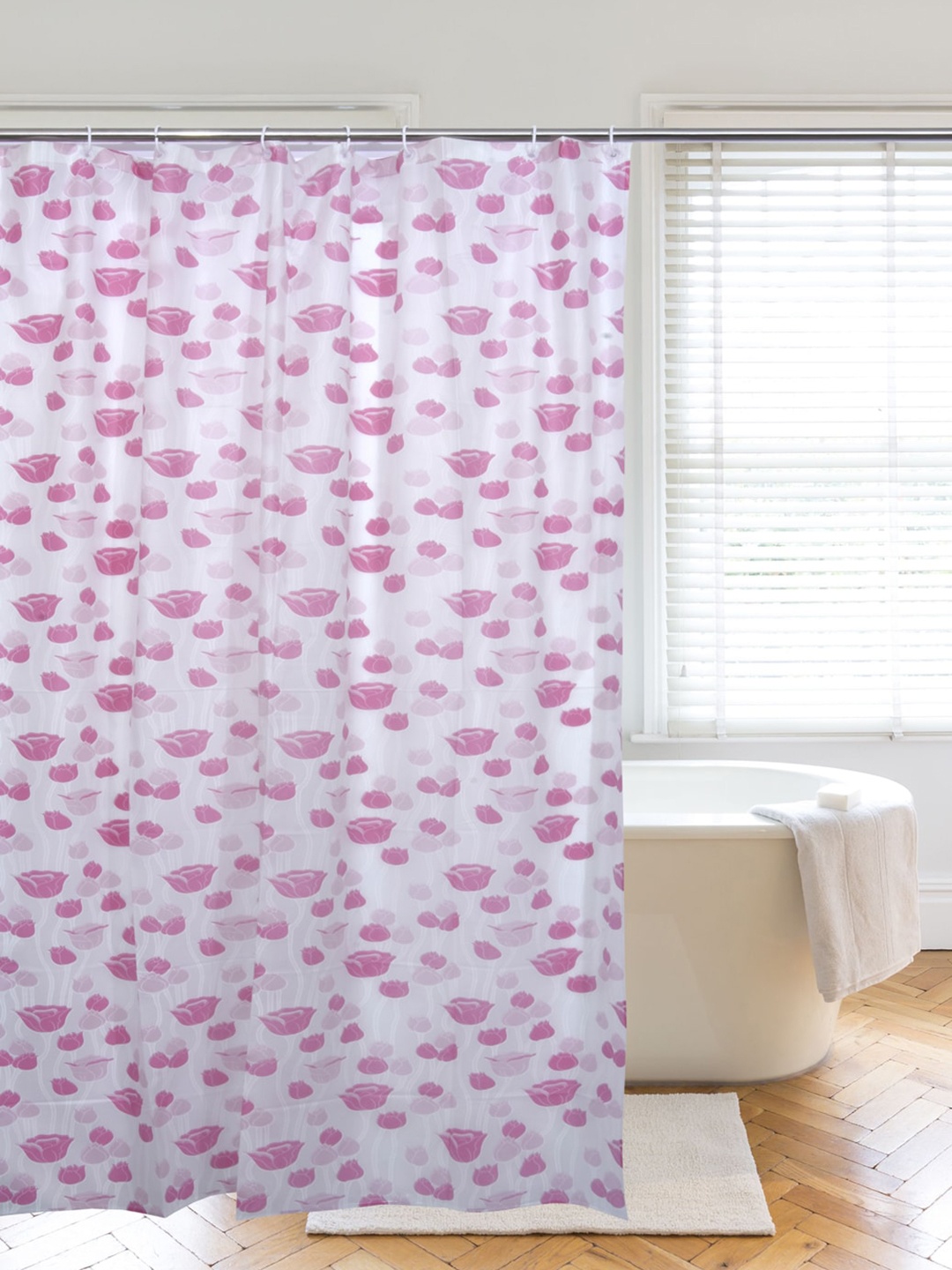 

Clasiko Pink & Purple Printed PVC Plastic Shower Curtain With Hooks