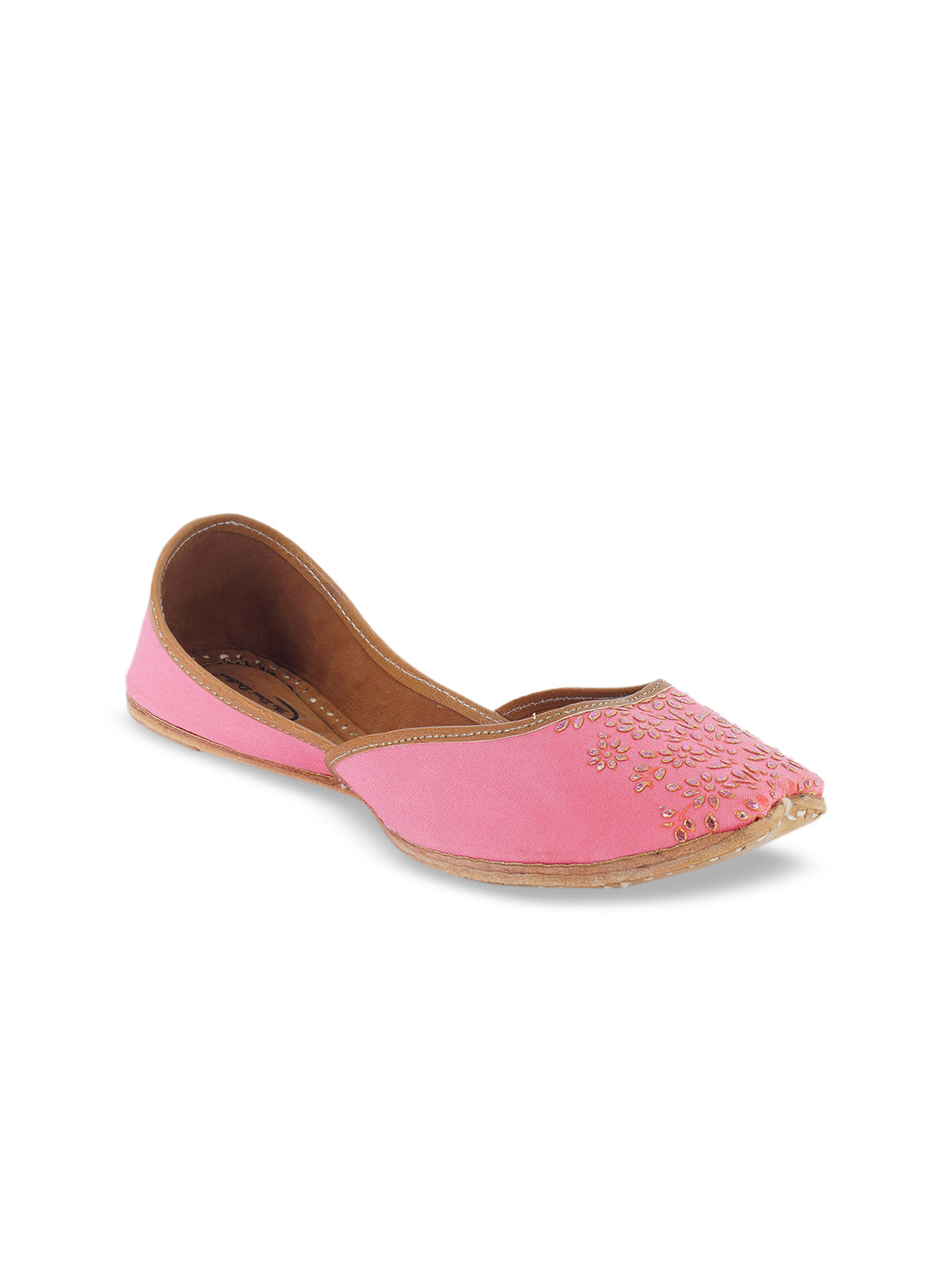 

The Desi Dulhan Women Pink Solid Leather Mojaris