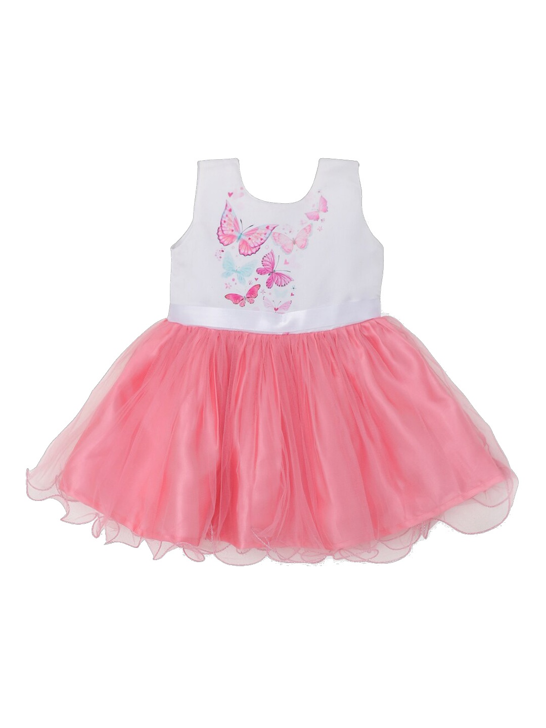 

The Magic Wand Girls Pink & White Colourblocked Fit and Flare Dress