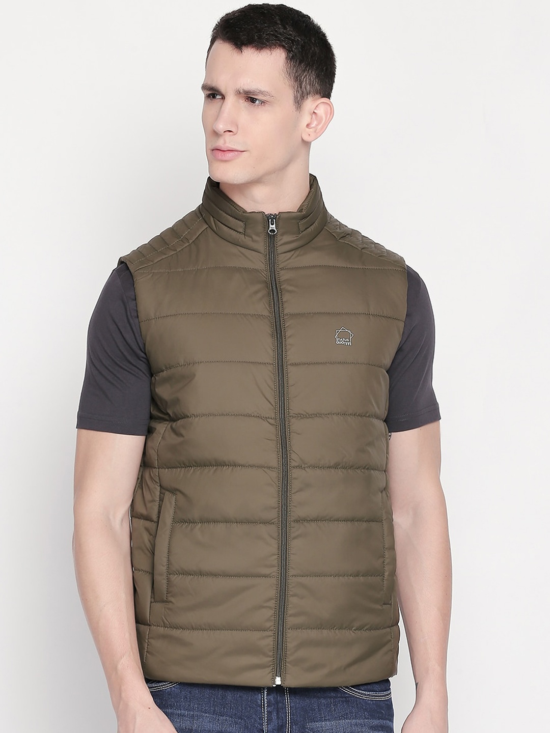 

Status Quo Men Green Solid Padded Jacket