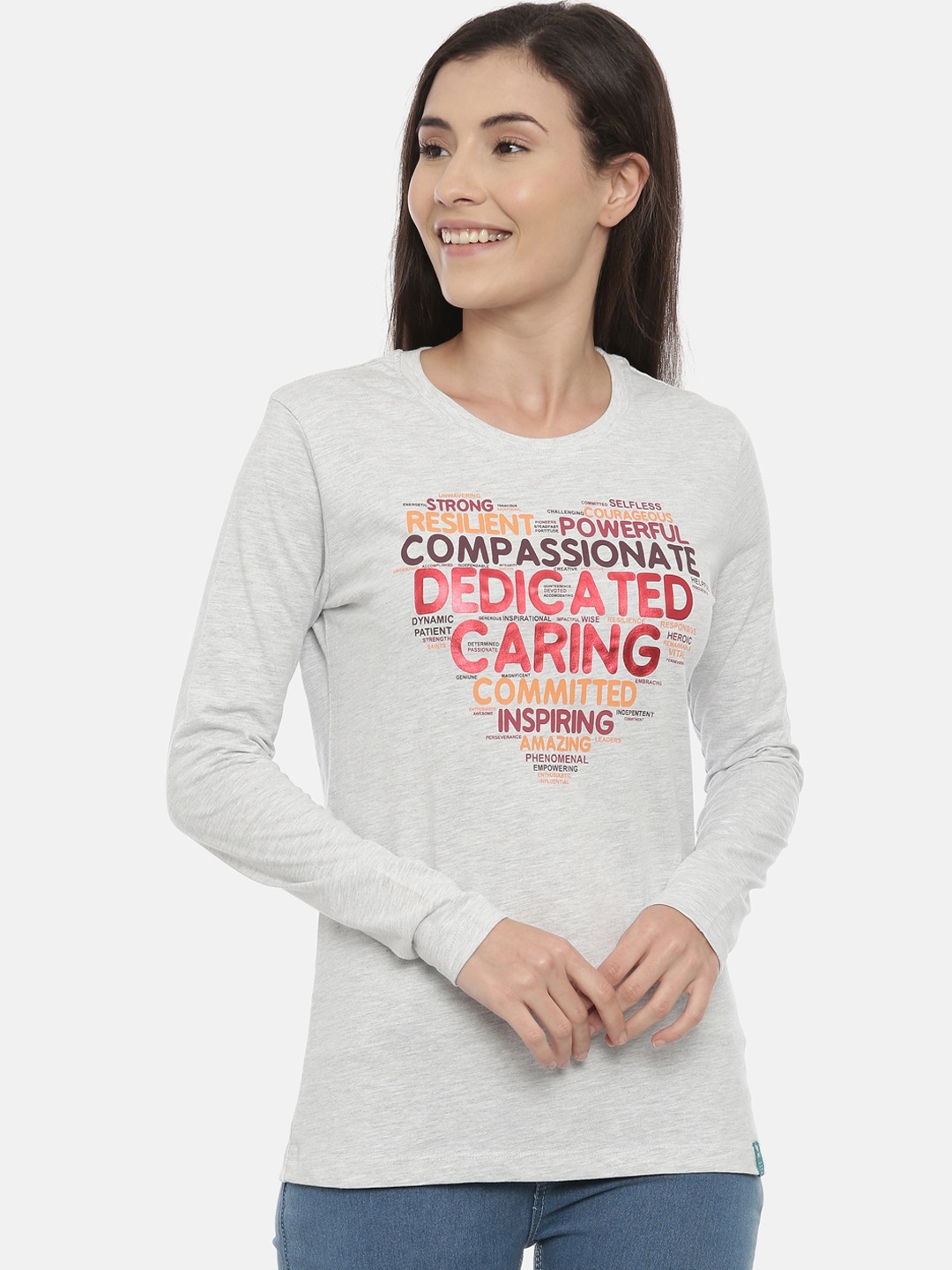 

3PIN Women Grey Printed Round Neck T-shirt